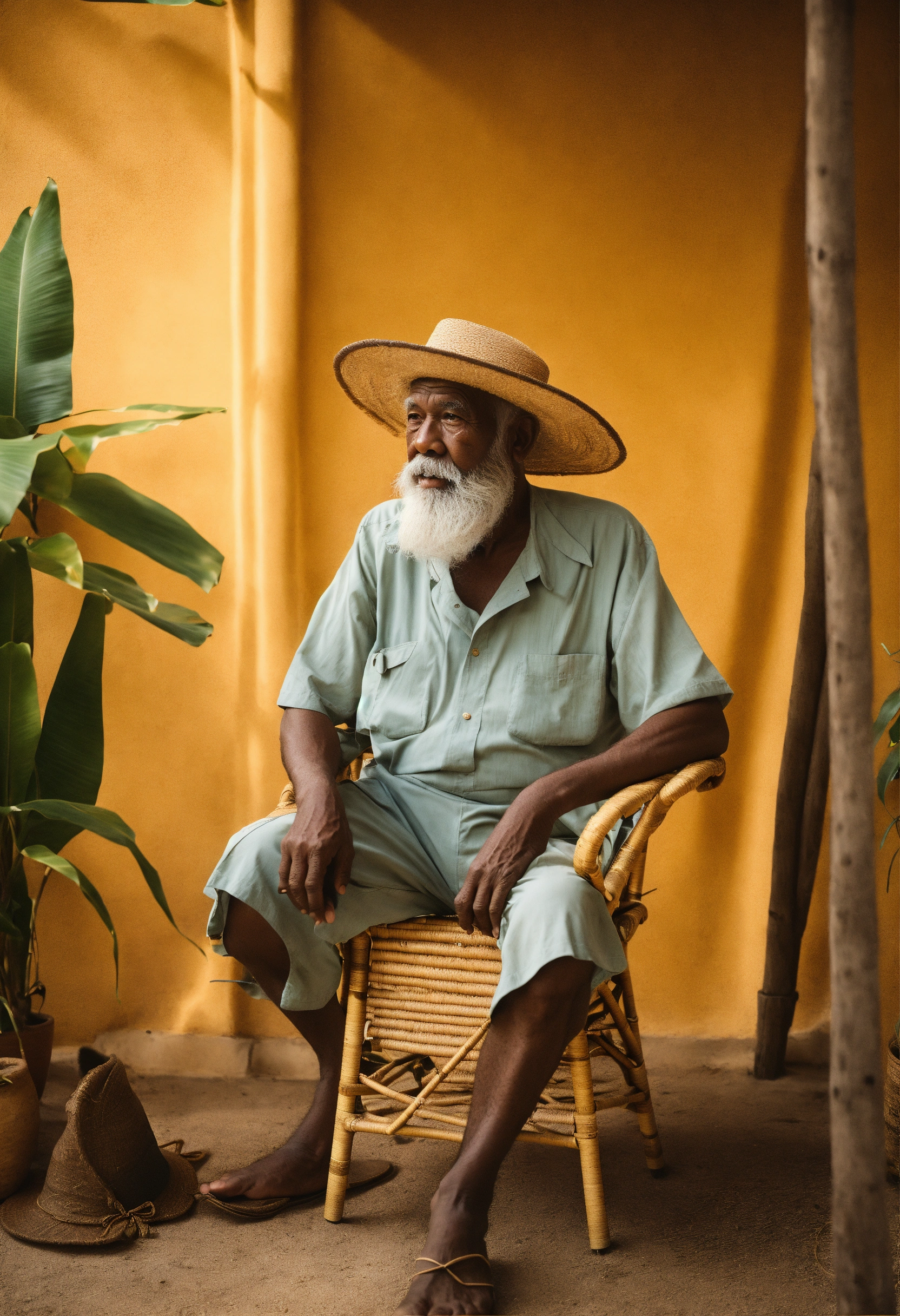 Lexica - A wise old man with white beard and bakoua hat in a tropical ...