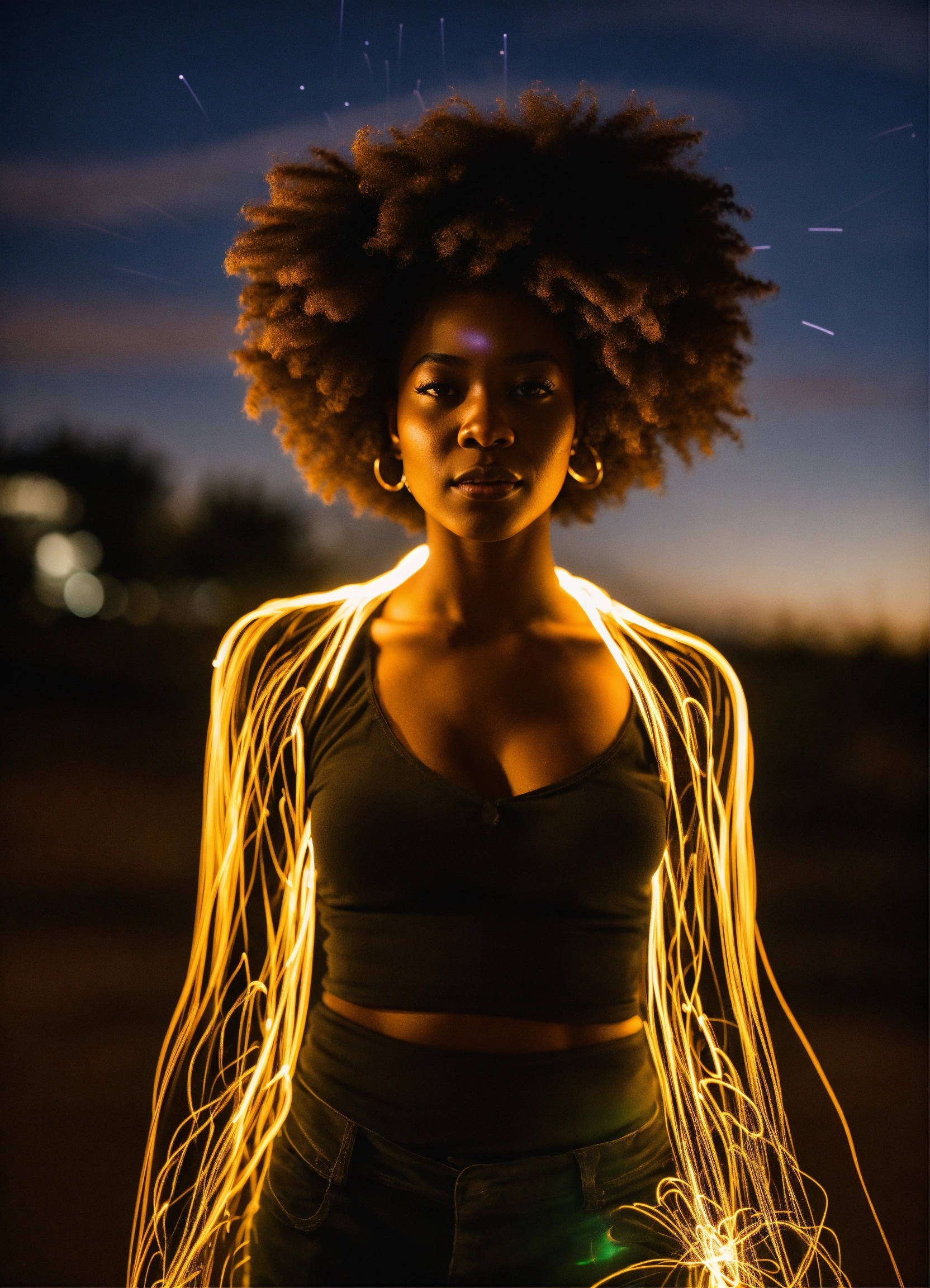 Lexica - Light painting of black woman with afro, full body and afro ...