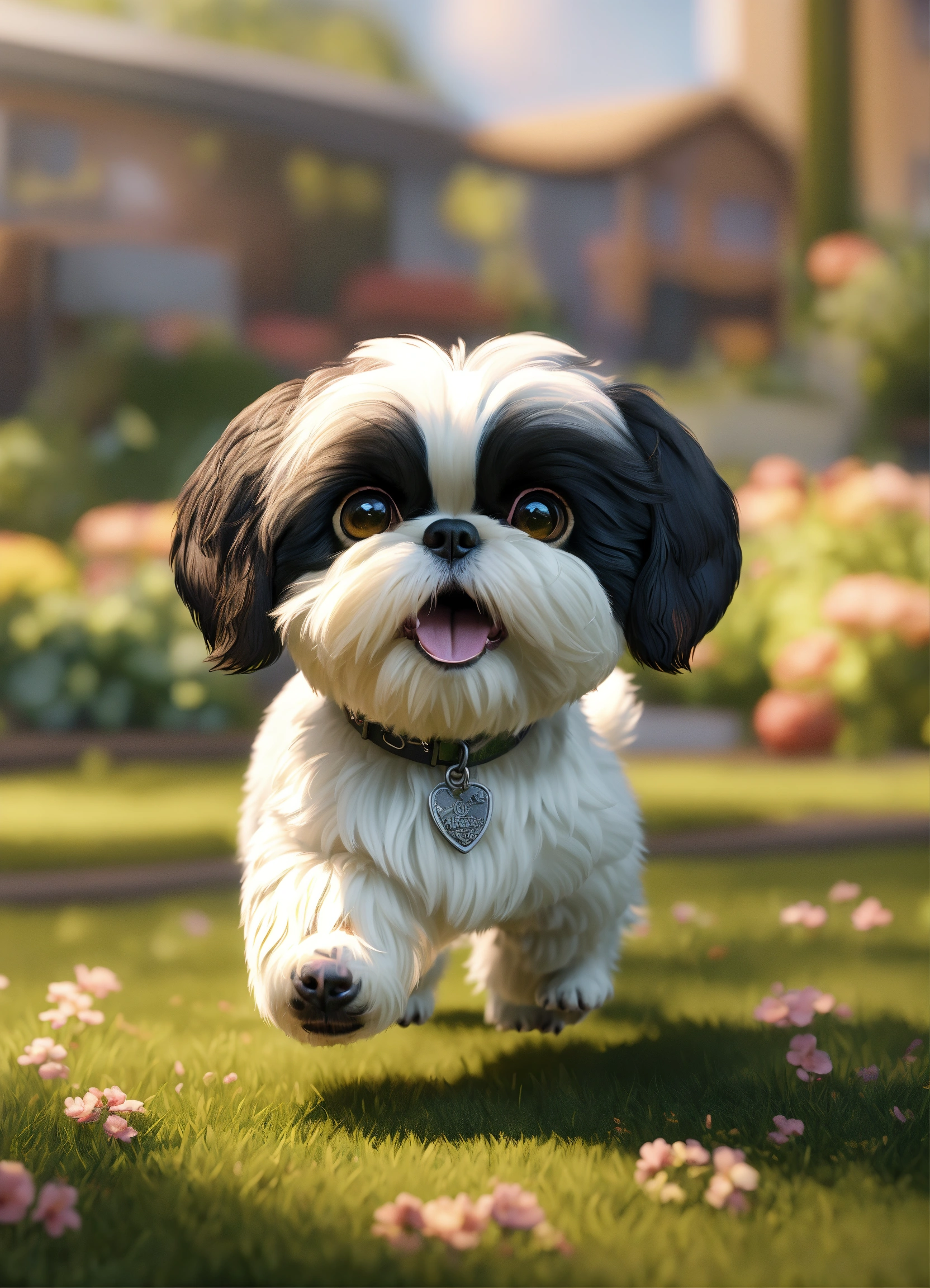 Lexica - Toy art cute black white shih tzu dog running barking , Pixar ...