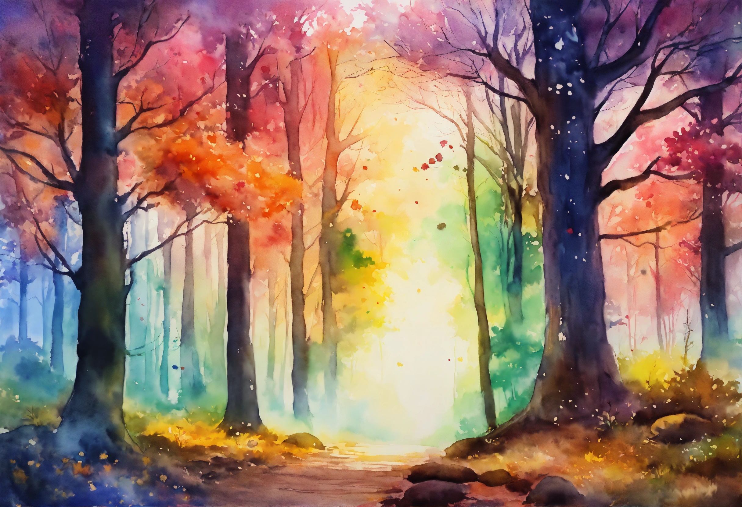 Lexica - Amazing watercolor painting in a magical forest very colorful