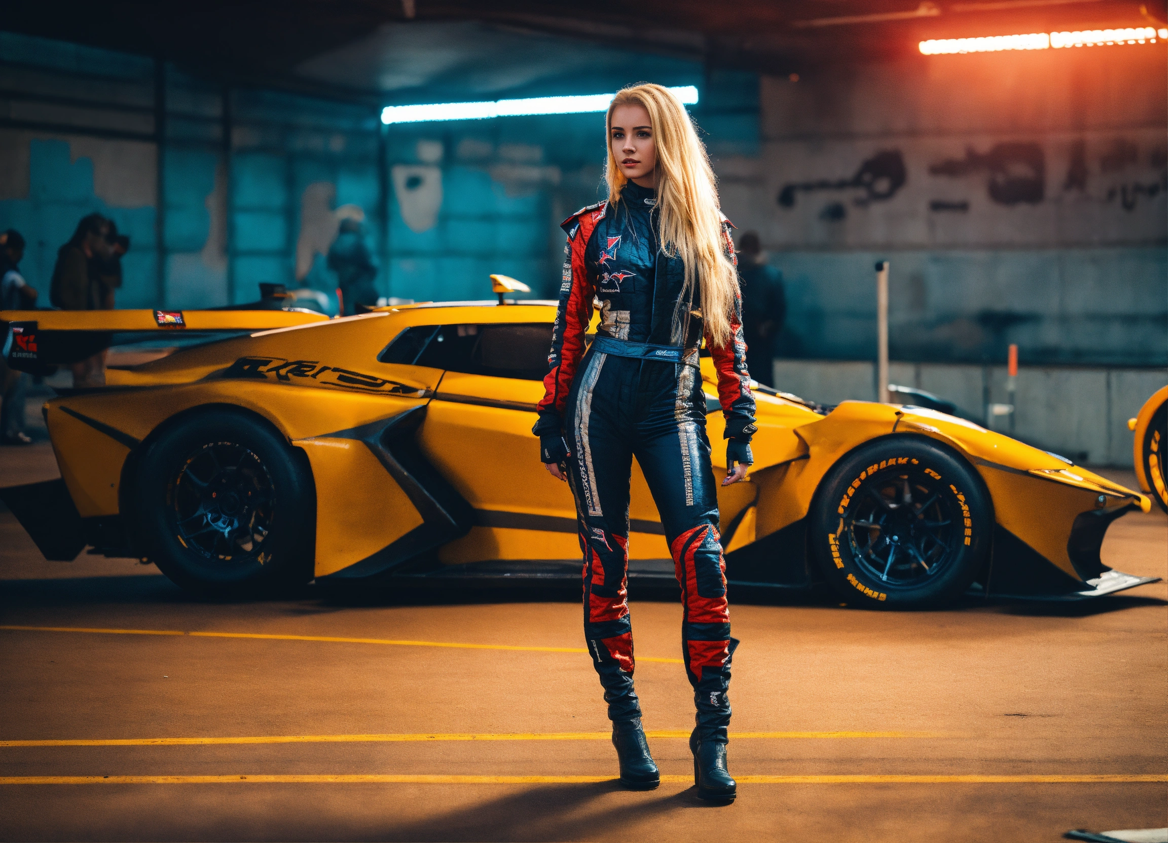 Lexica - Photo of Cyberpunk Dream girl with blond hair, standing next ...