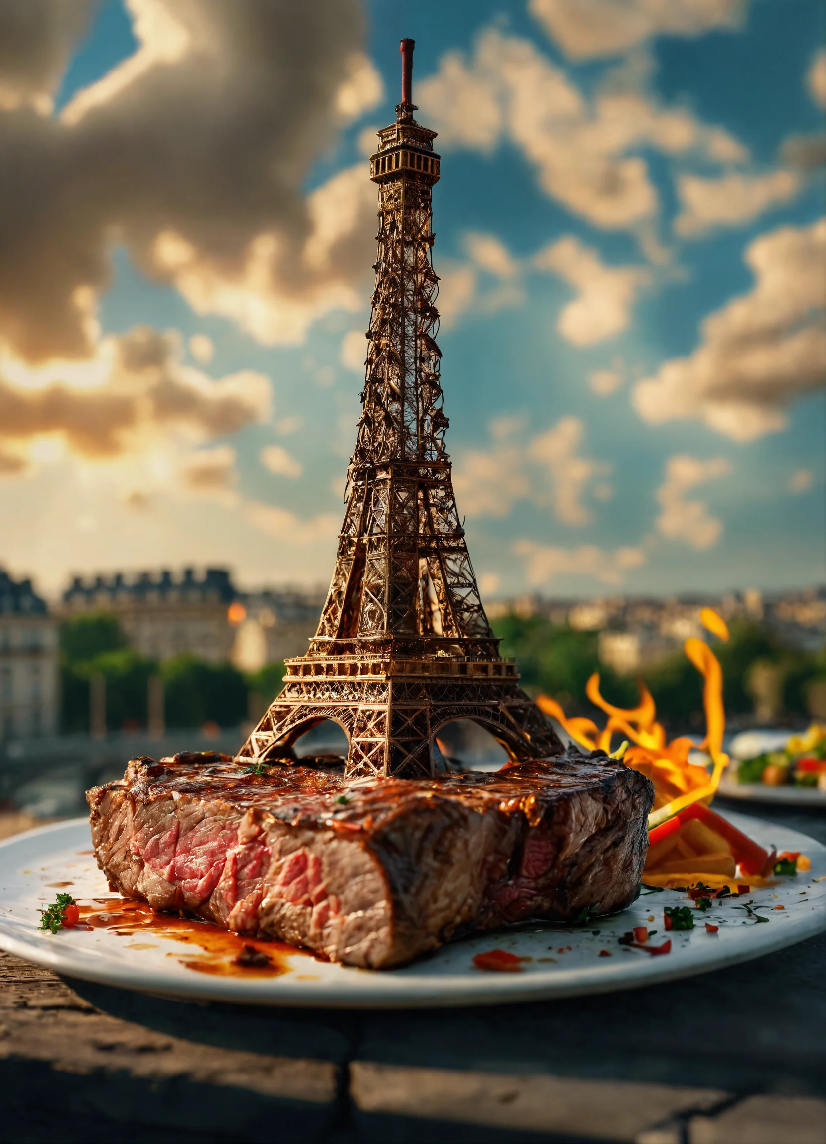 Lexica The Eiffel Tower made of steak. Everything is made of steak