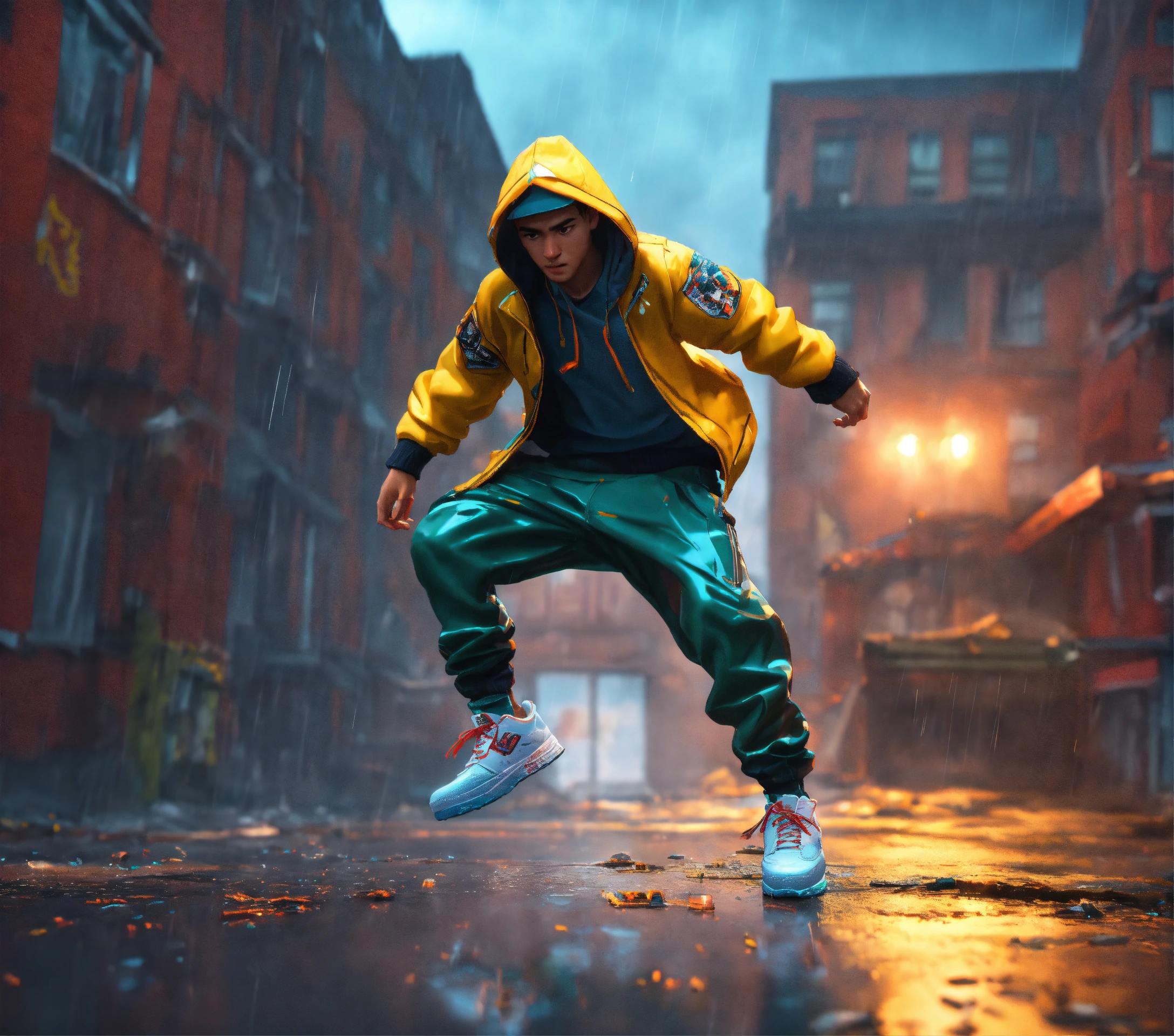 Lexica - A cartoon b-boy breakdancing in the rain, 8k, 3d render ...