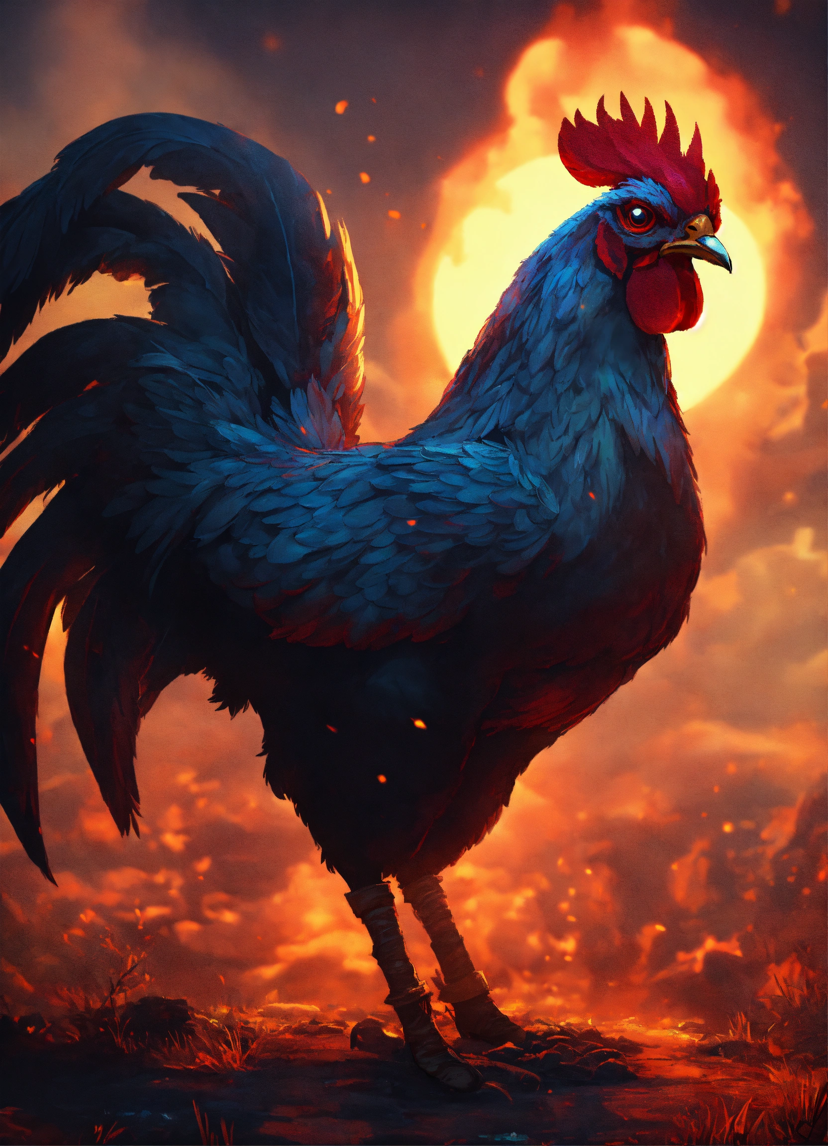 Lexica - A giant chicken the size of a person with red glowing eyes in ...