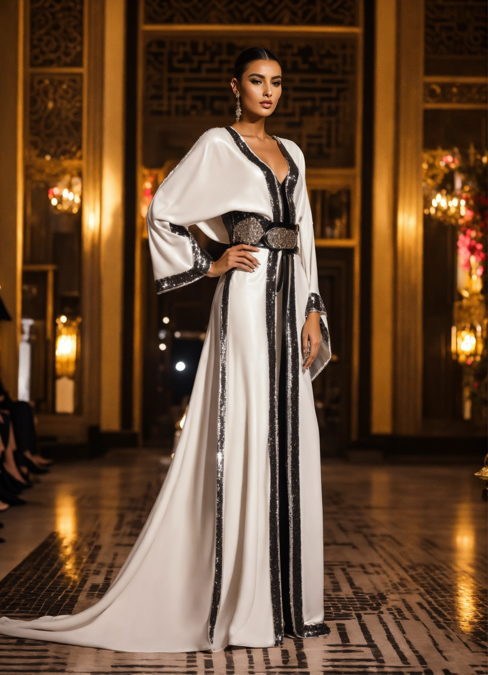 Lexica - Beautiful Arab women model, wearing luxury dress caftan white ...