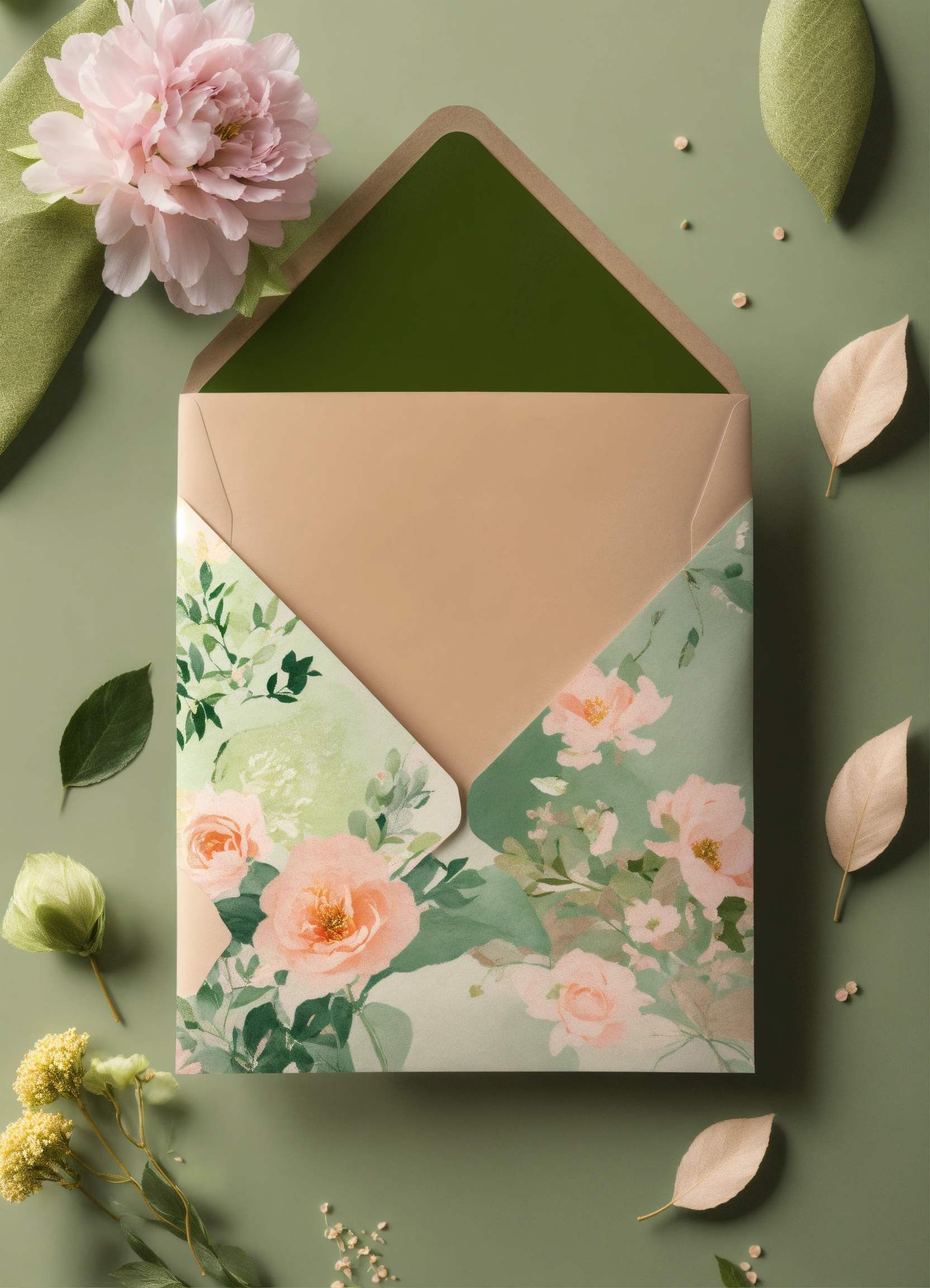 Lexica - Invitation envelope opened with floral and leaf decoration ...