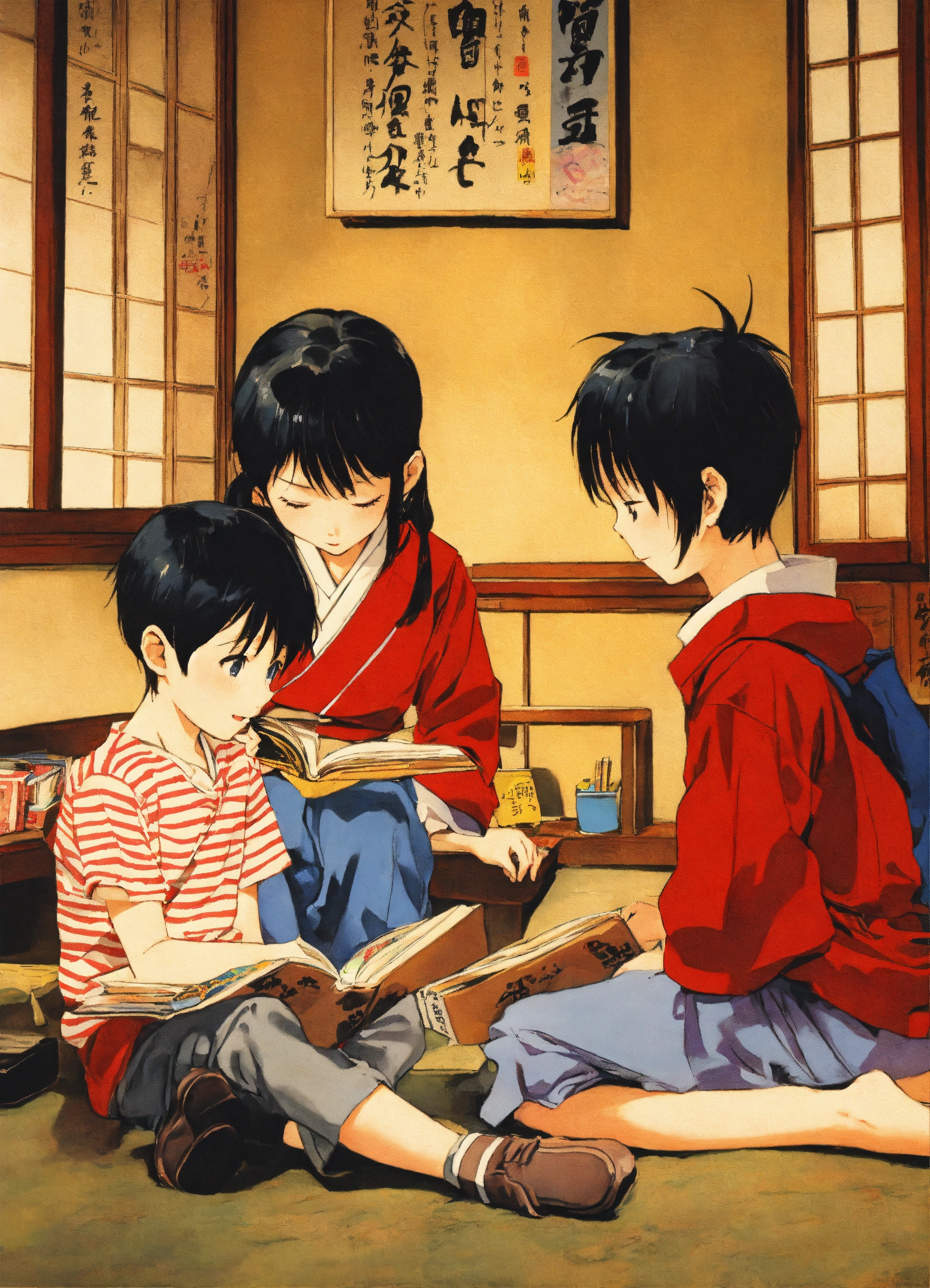 Lexica - Children talking, Japanese manga, reading