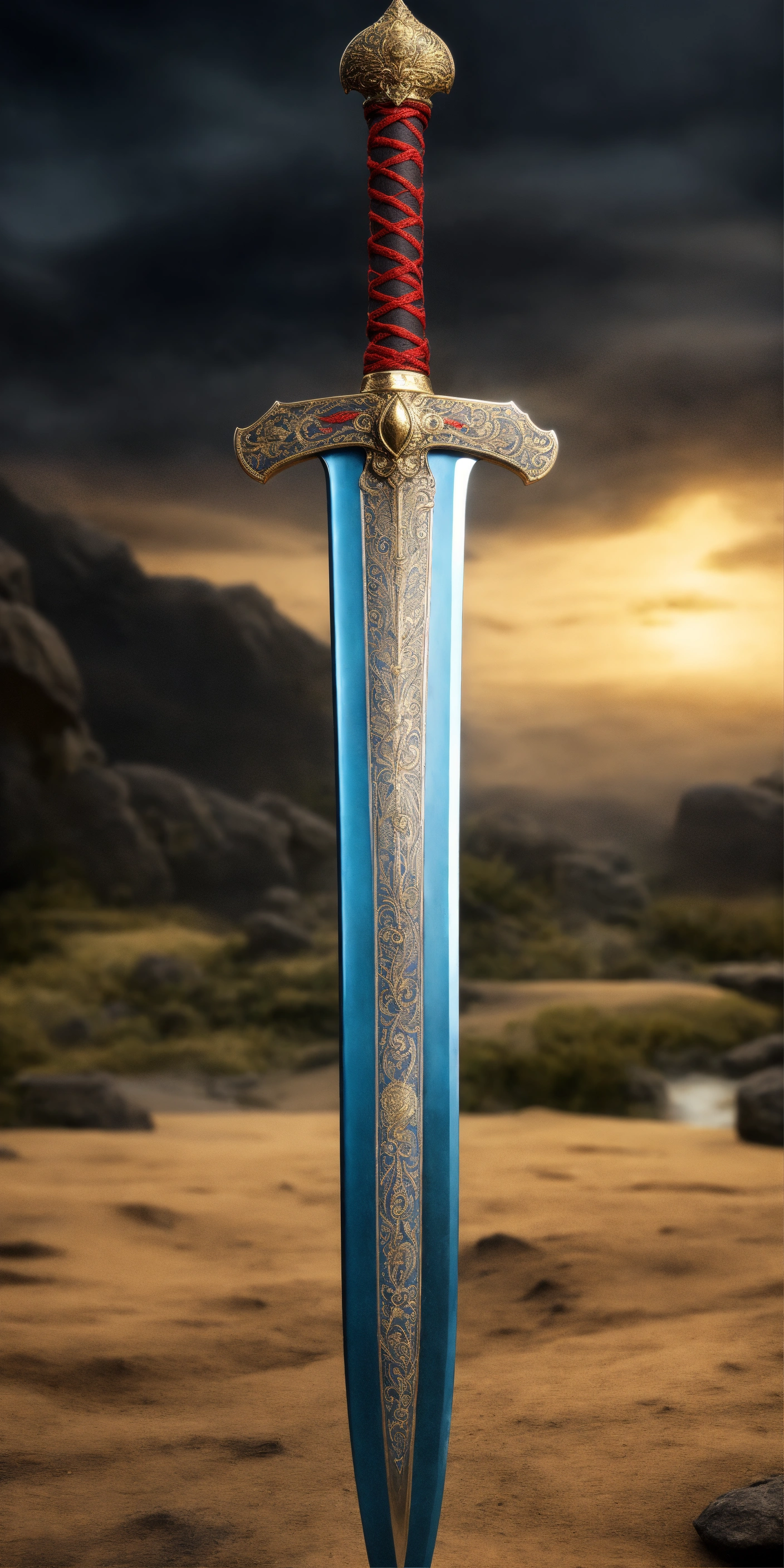 Lexica - Richly decorated long sword, ultra realistic, very detailled