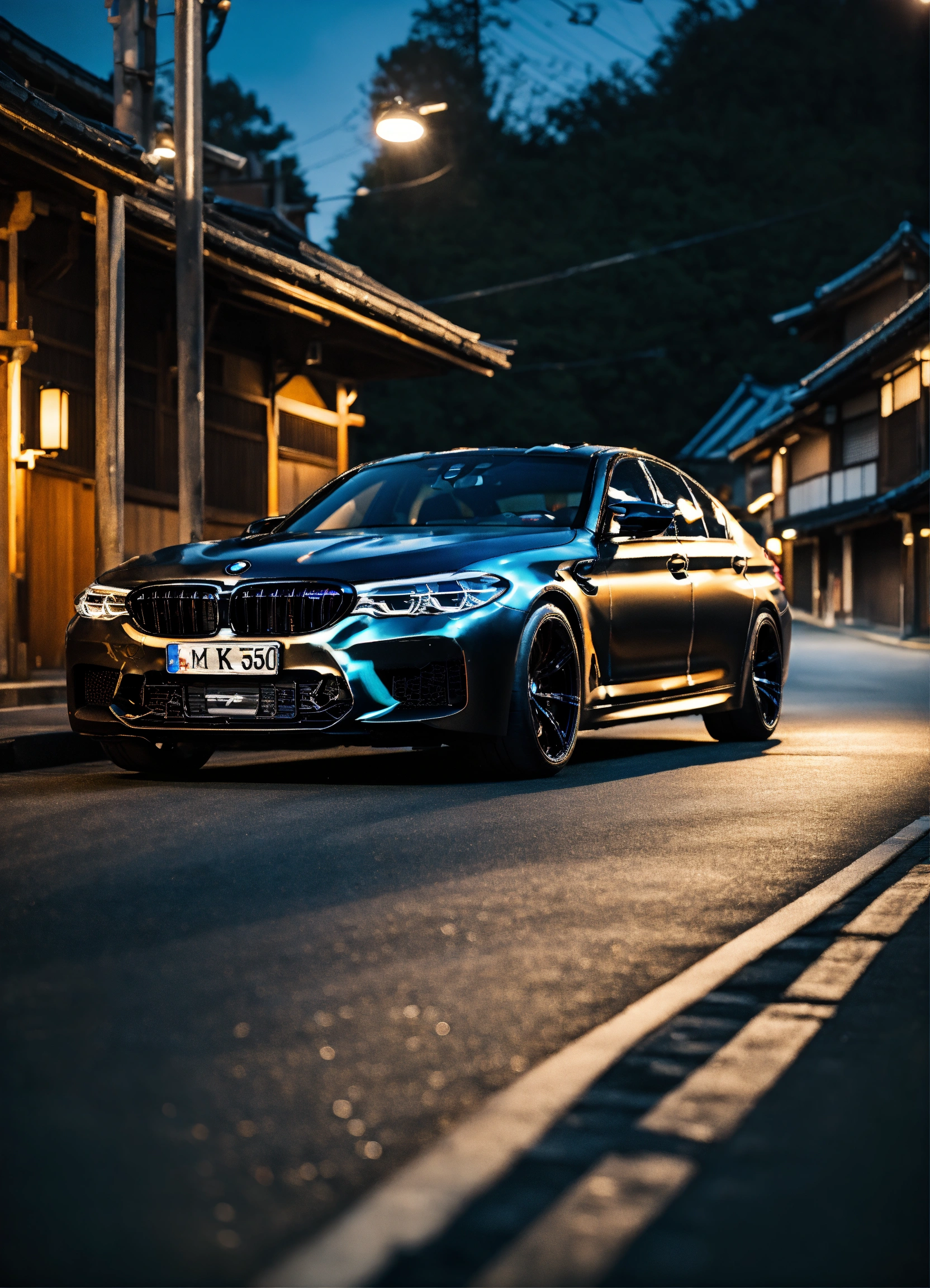 Lexica - Beautiful Black chrome BMW M5, Kyoto foty, night lights 8K ...
