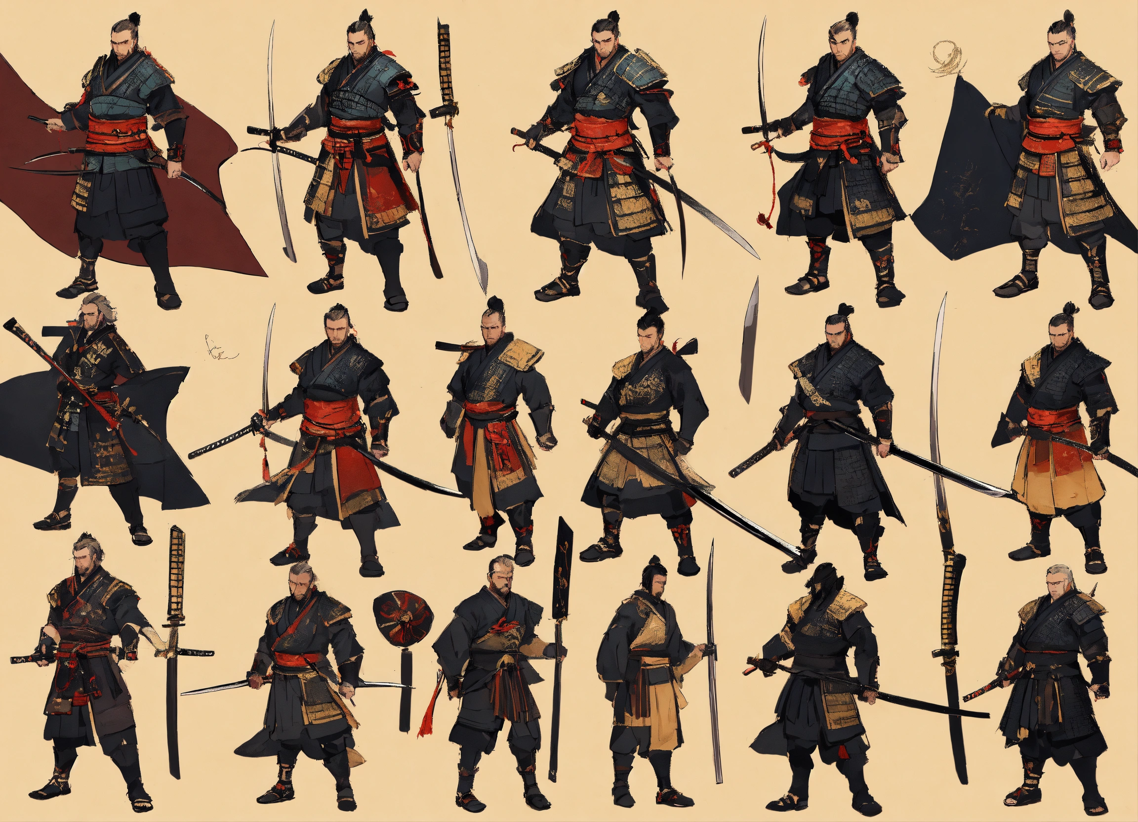Lexica - Concept art of Samurai, 12 different designs with different ...