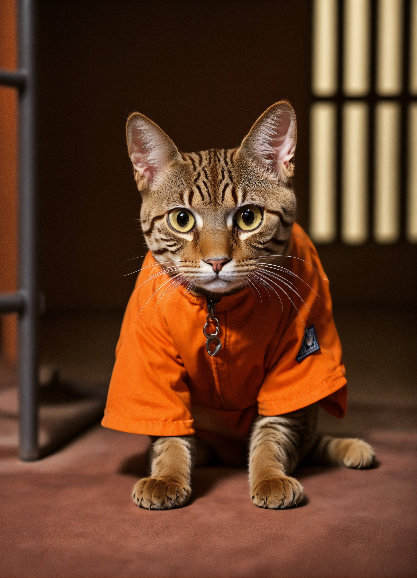 Lexica - A humanoid havana brown cat wearing inmate orange jumpsuit ...