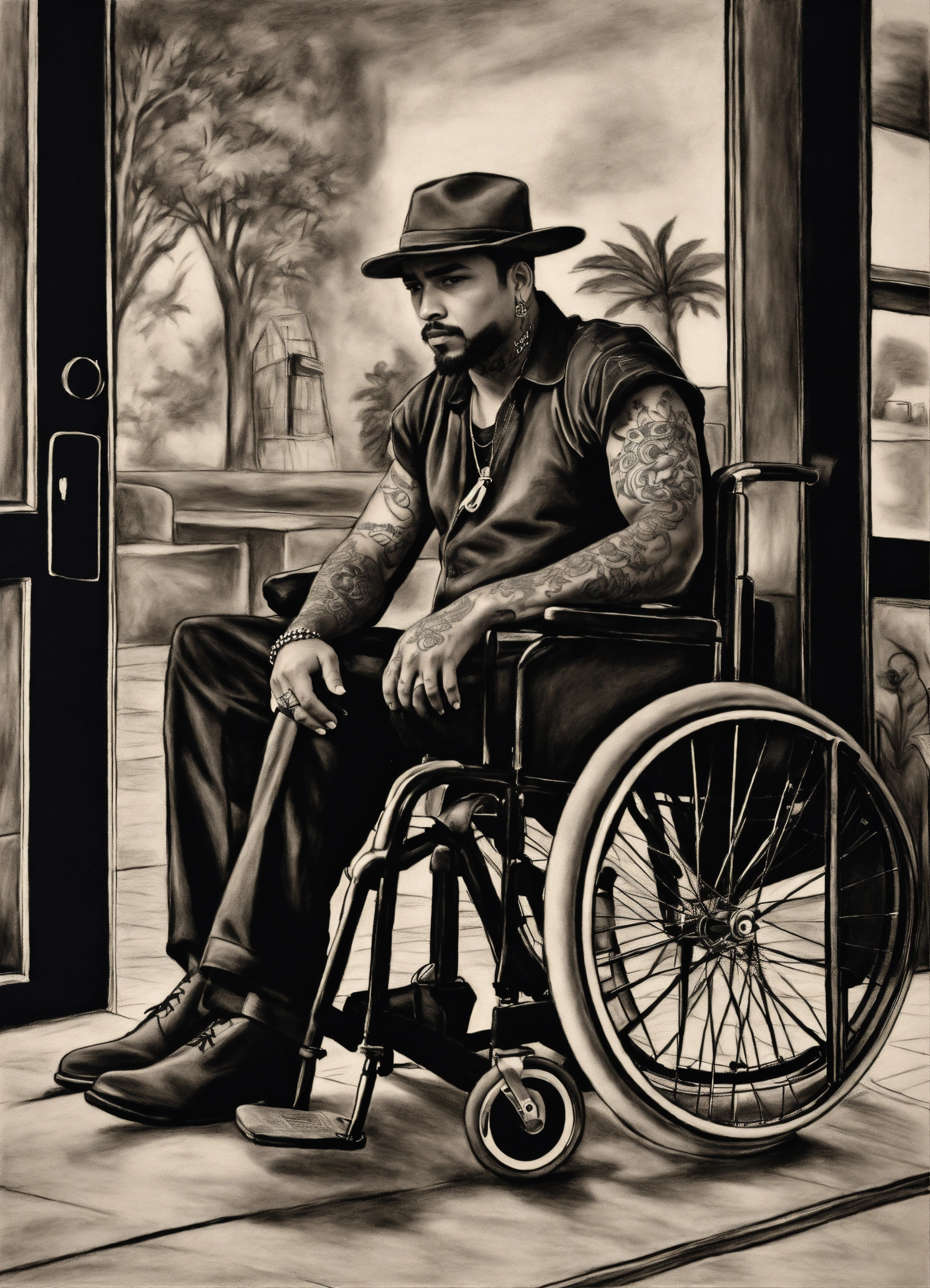 Lexica A charcoal drawing of a cholo, a man with distinctive attire