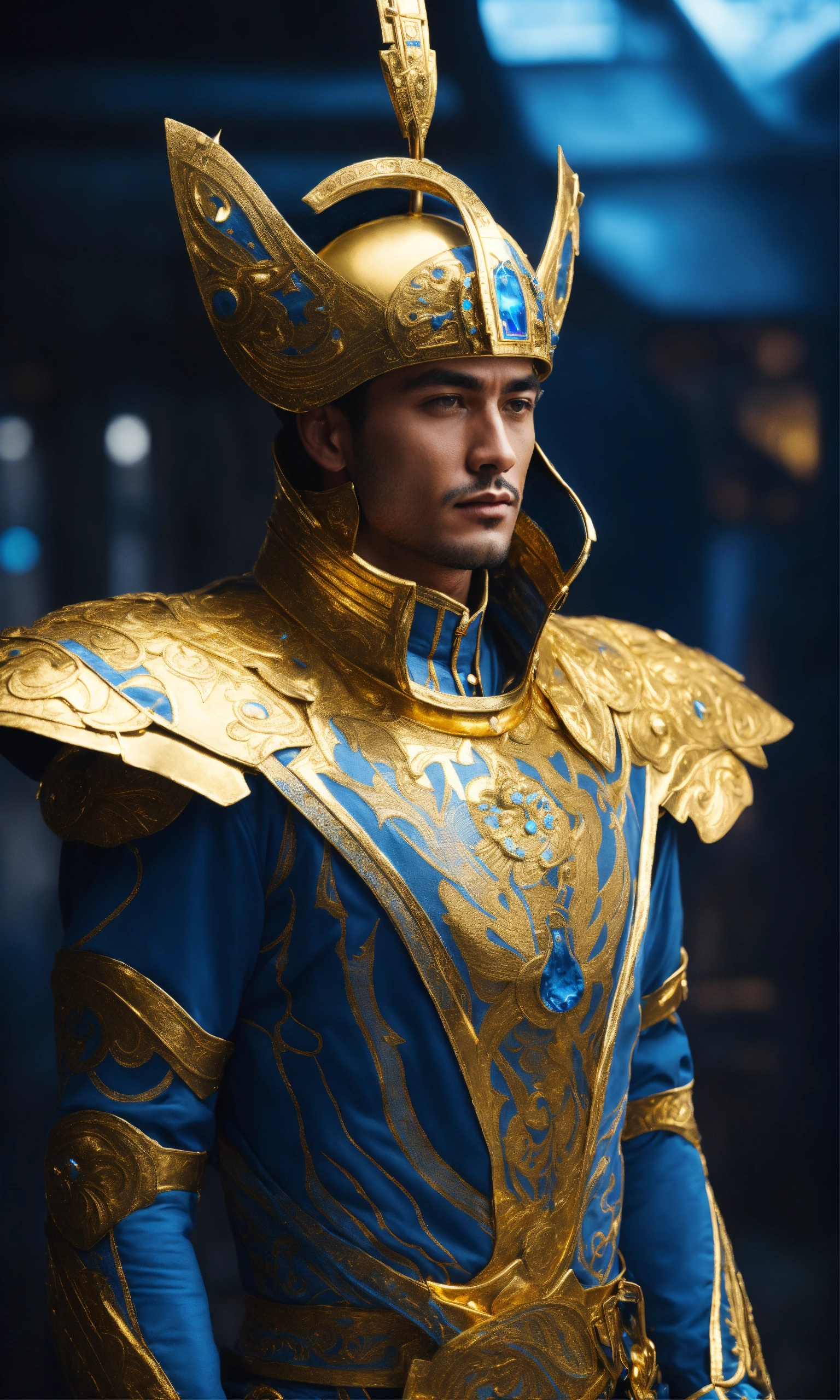 Lexica - Futuristic blue and gold nobleman in a futuristic unifrom epic ...