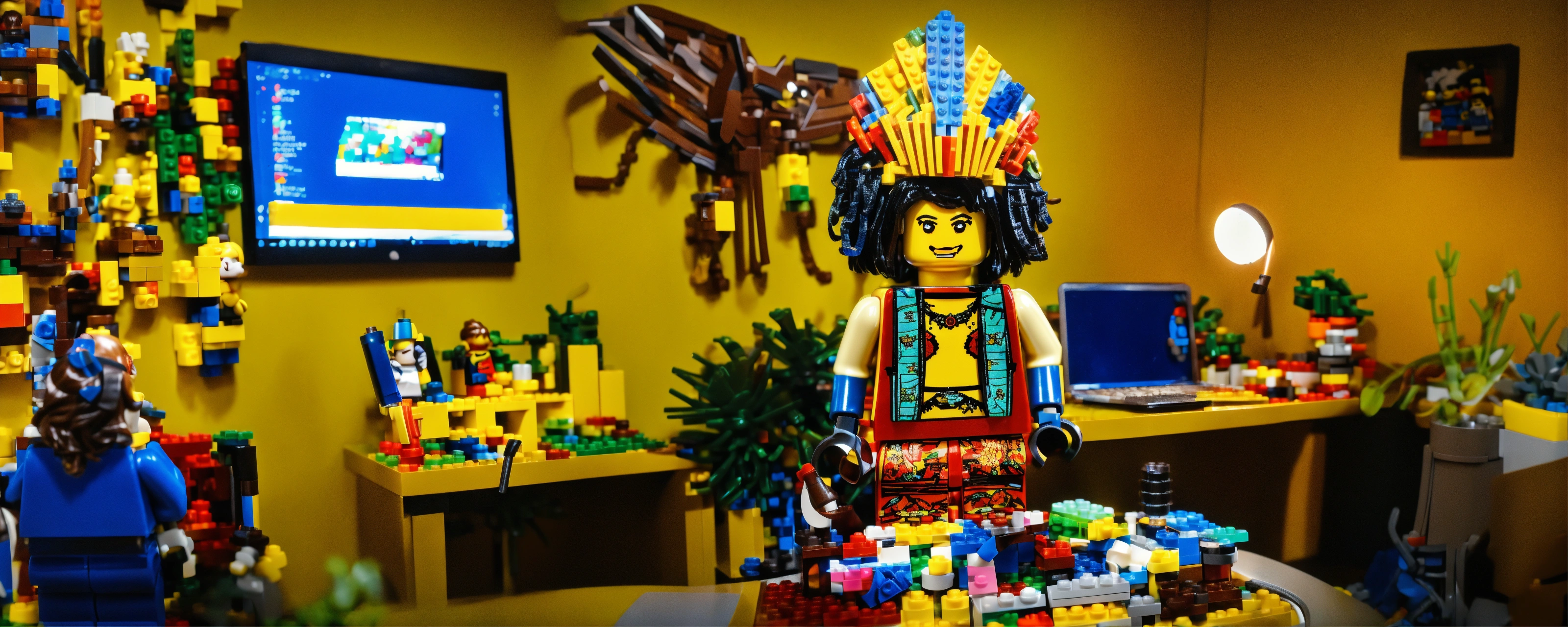 Lexica - Lego setup An office, with a female 'Lego person' working on ...