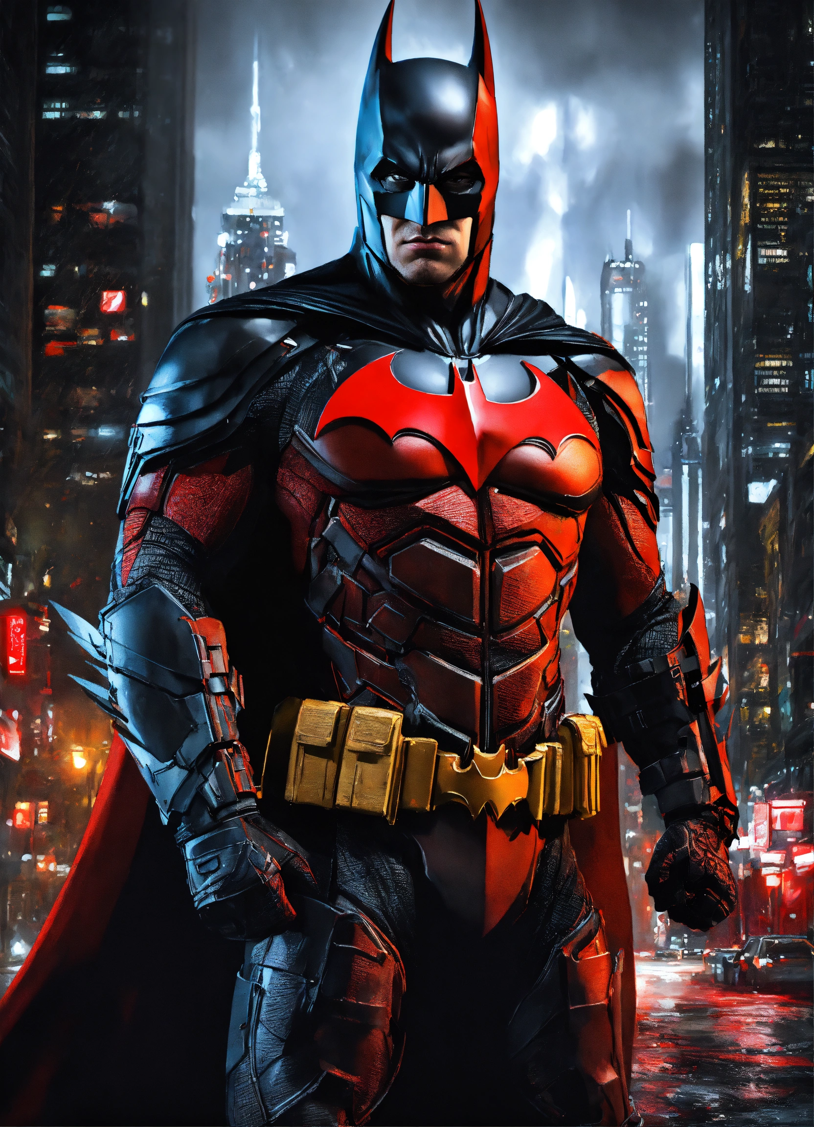 Lexica - Portrait painting of batman with blackand red leather armor ...