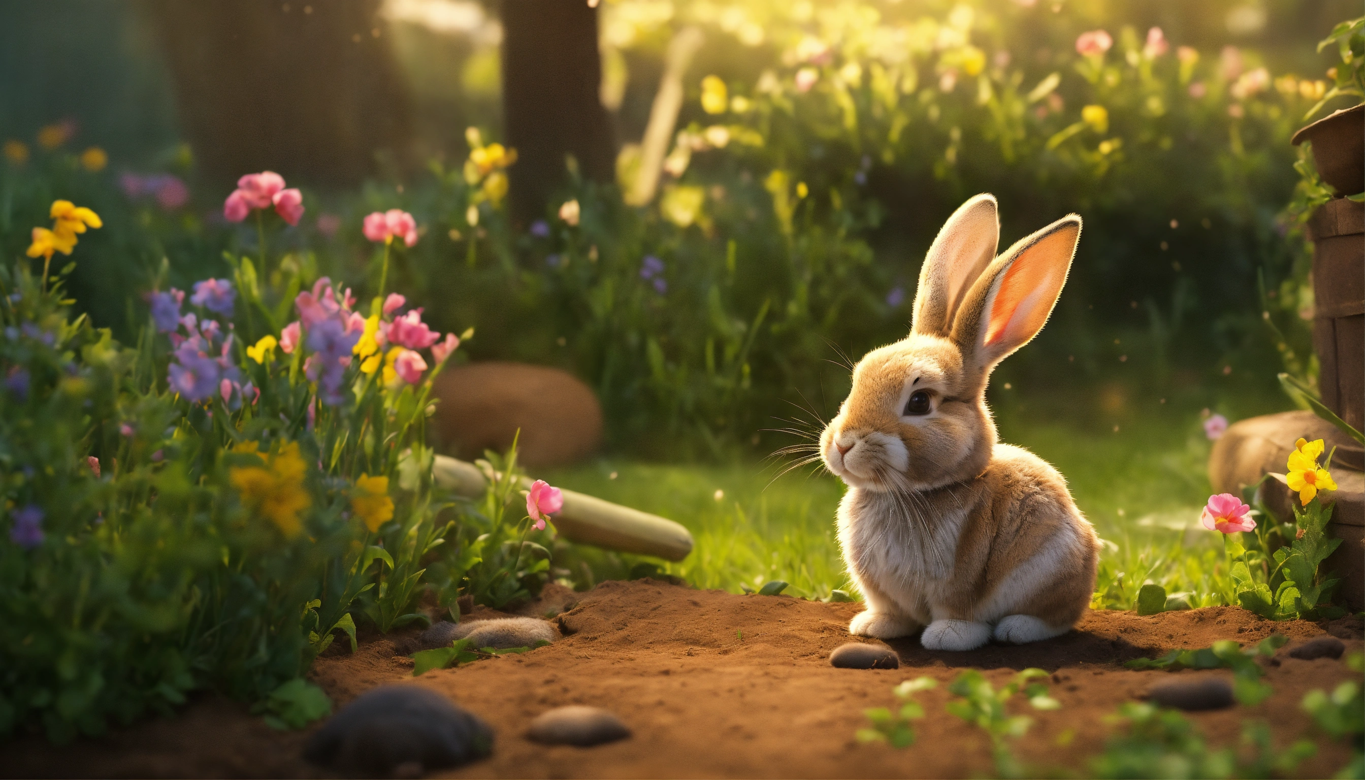 Lexica - Hello, bunny. He hops in the garden, finding a warm burrow to ...