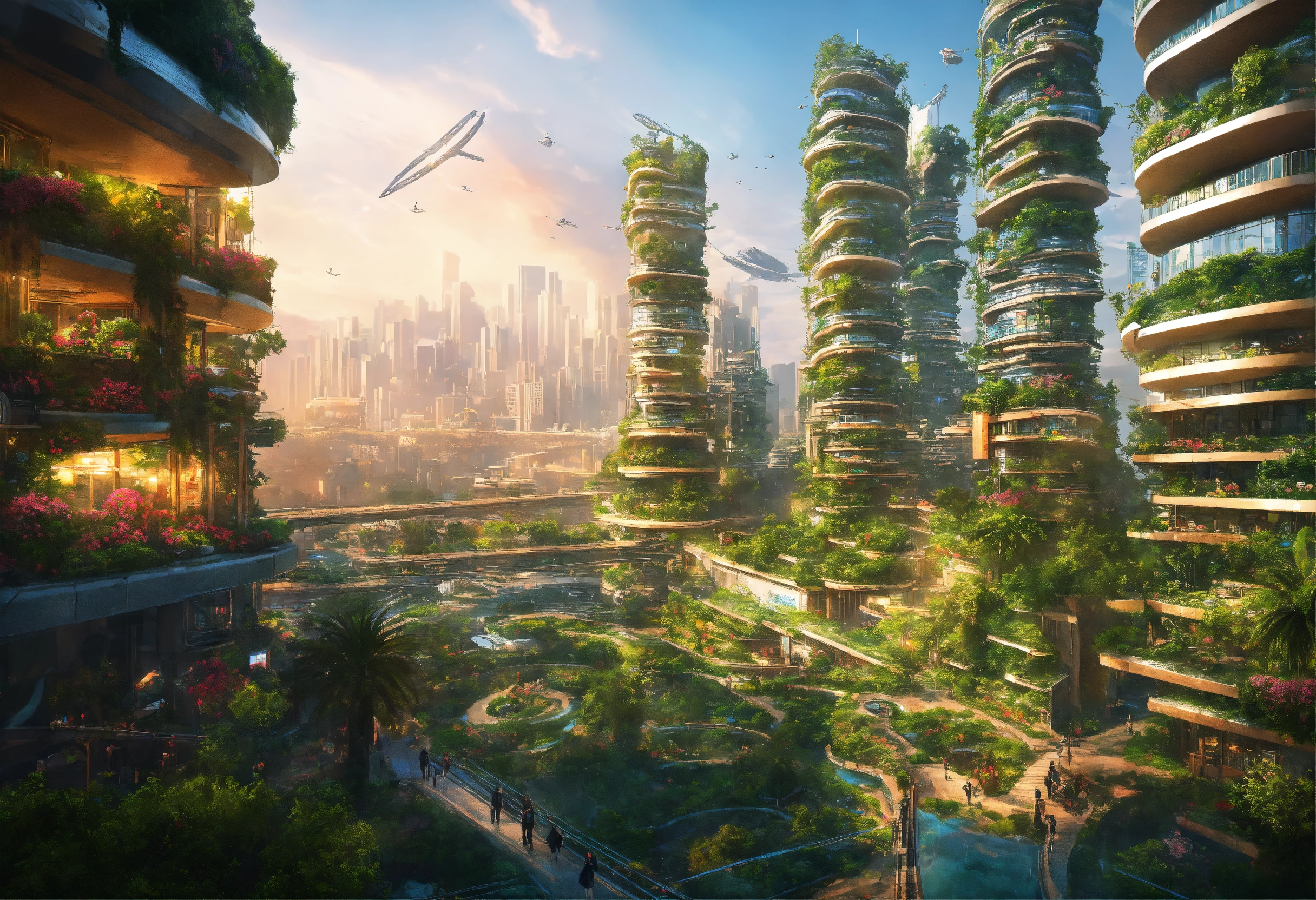 Lexica - Imagine a futuristic city covered in lush greenery, its ...