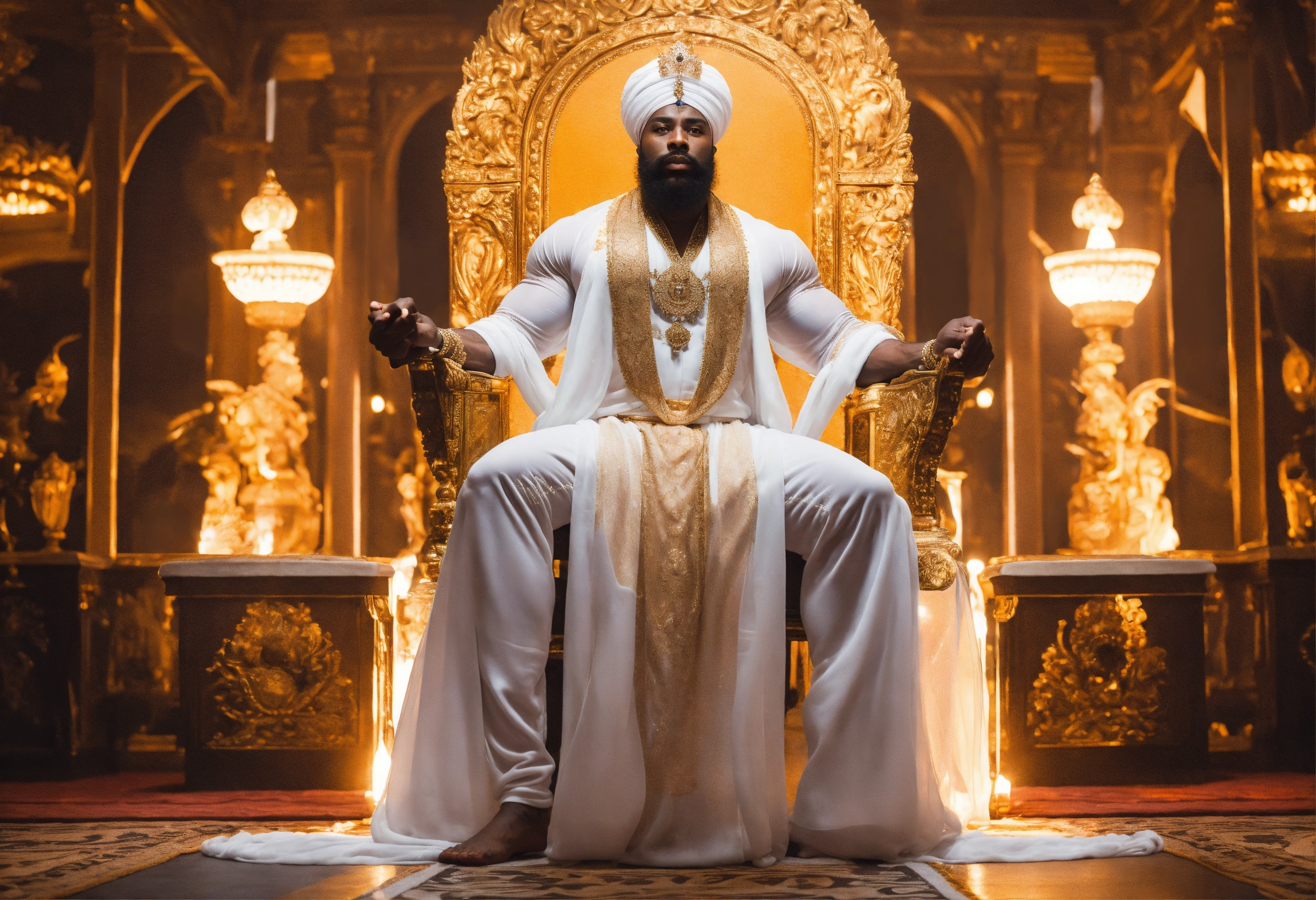 Lexica - A black god king in white turban, in beautiful sheer and white ...
