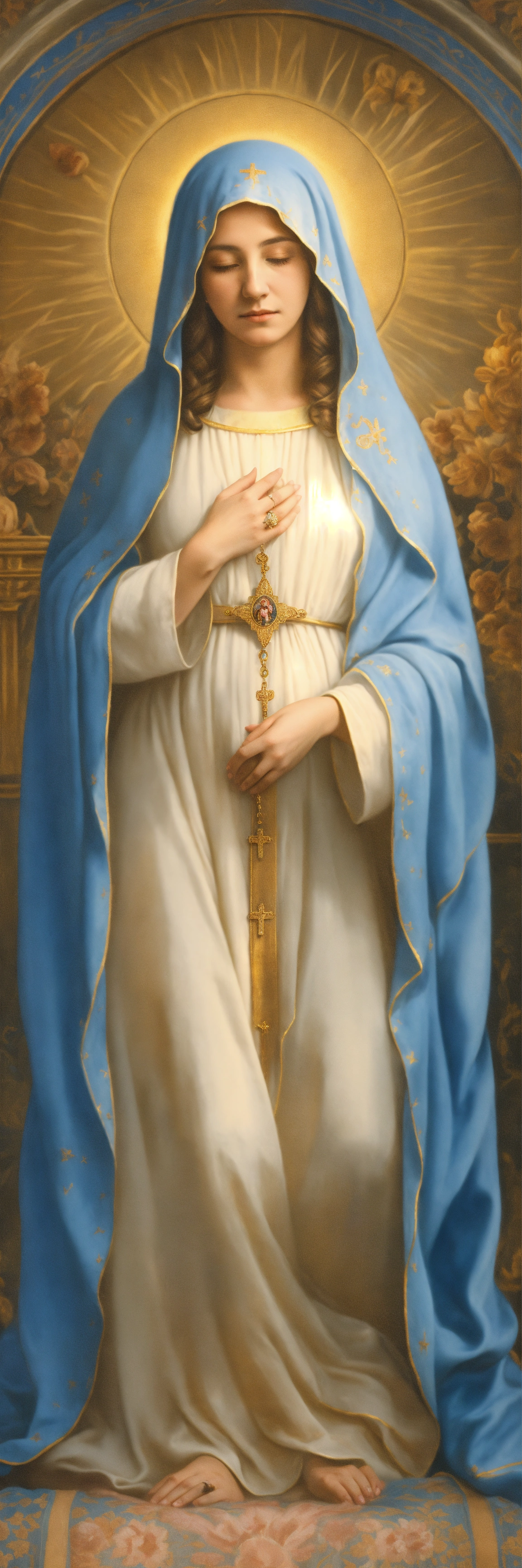 Lexica - Full portrait image. A serene portrait of Mother Mary, looking ...