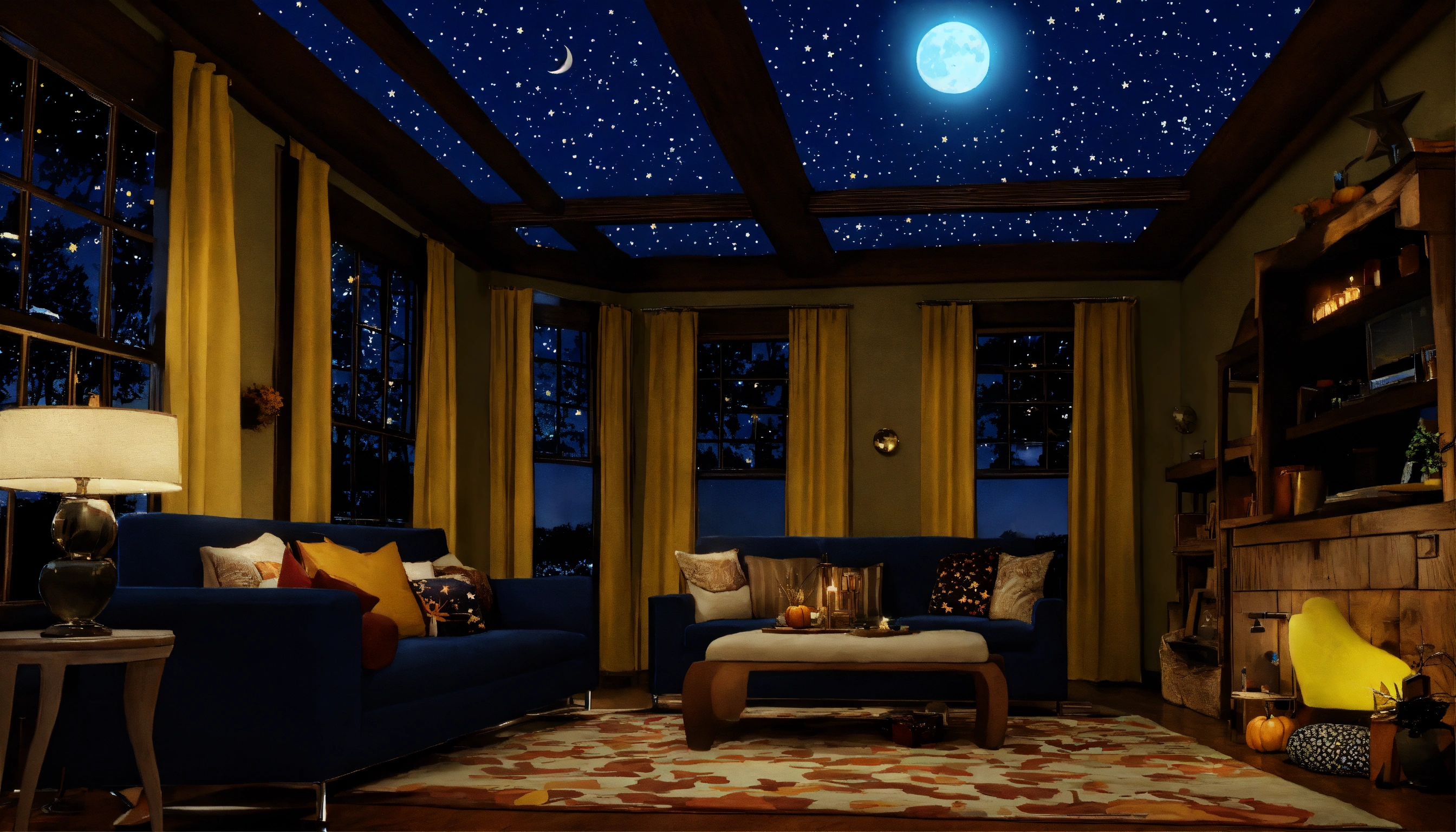 Lexica - Fall cute living room night time ceiling with stars and moon ...