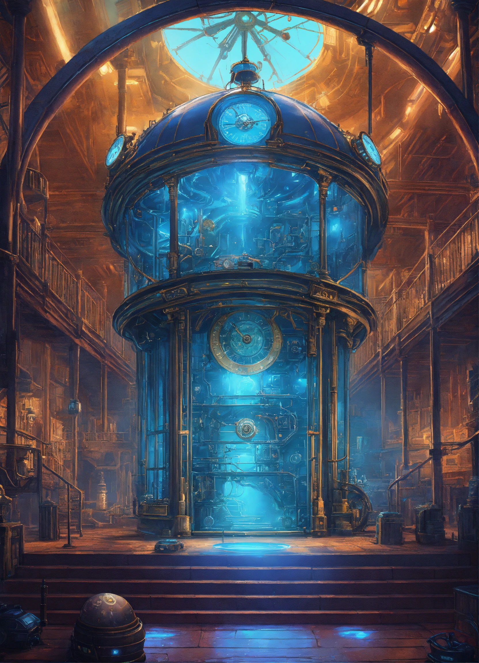 Lexica - Epic steam punk time machine, huge room, fantasy, blue rim ...