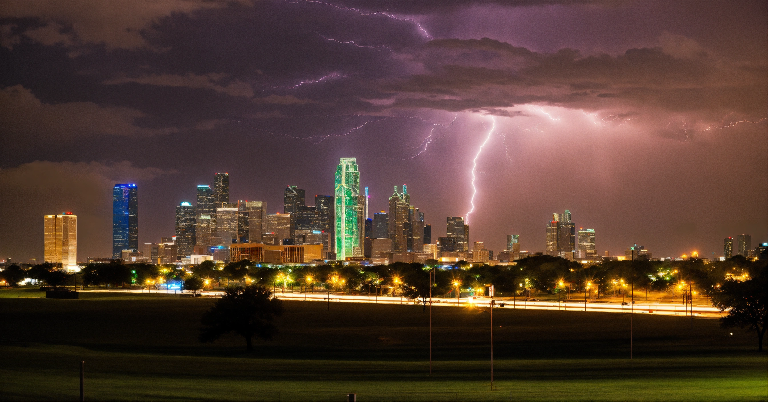 Lexica - Realistic Night photography of lighted downtown Dallas Texas ...