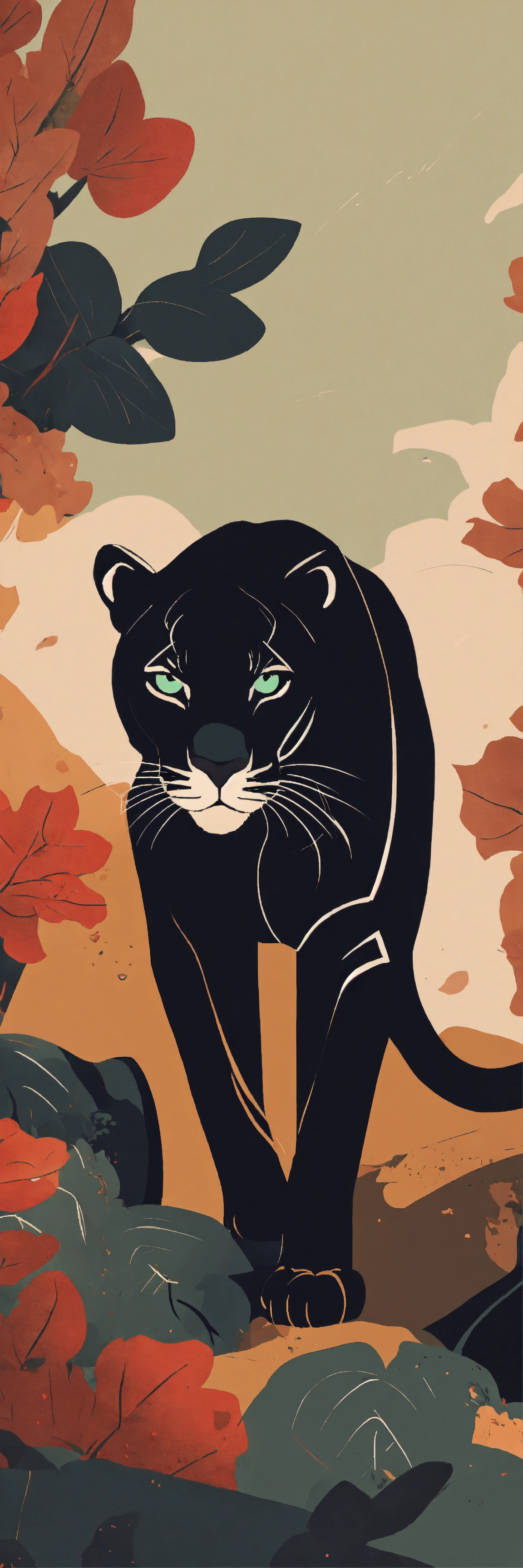 Lexica - A minimalistic illustration of a panther black, capturing its ...