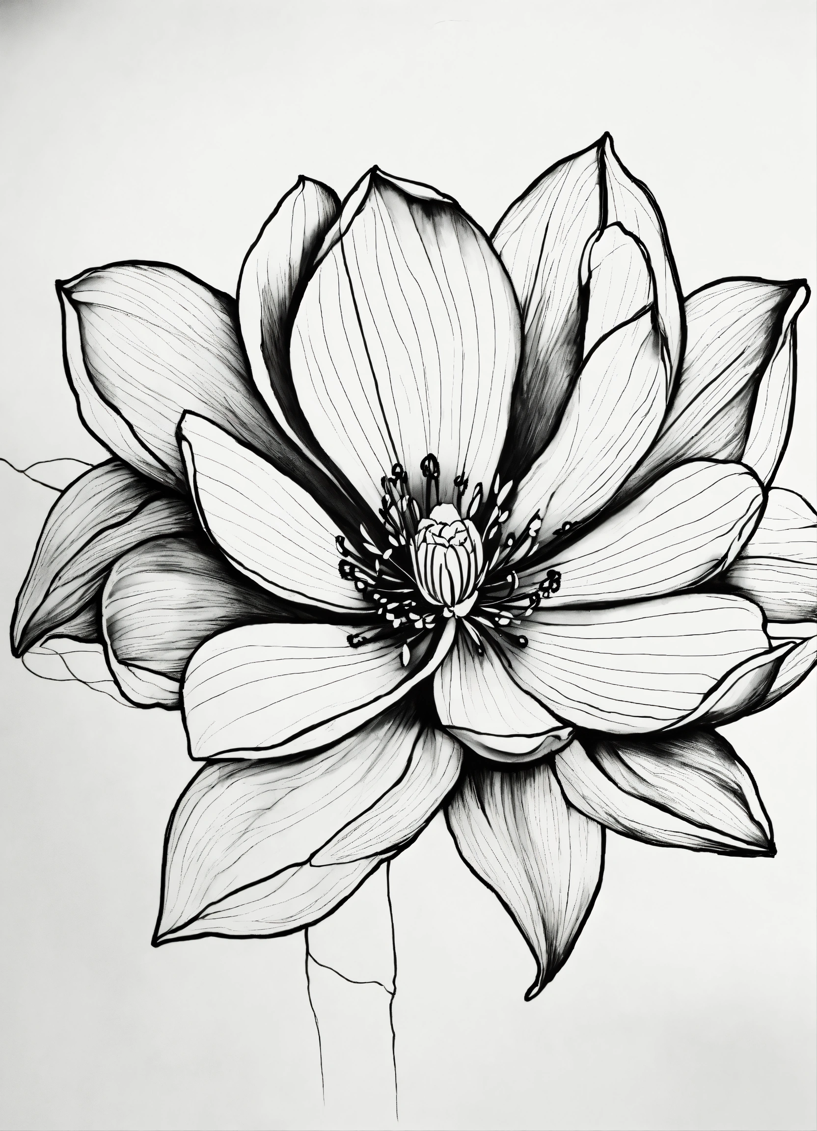 Lexica - Black and white bold line drawing, simple magnolia flower ...