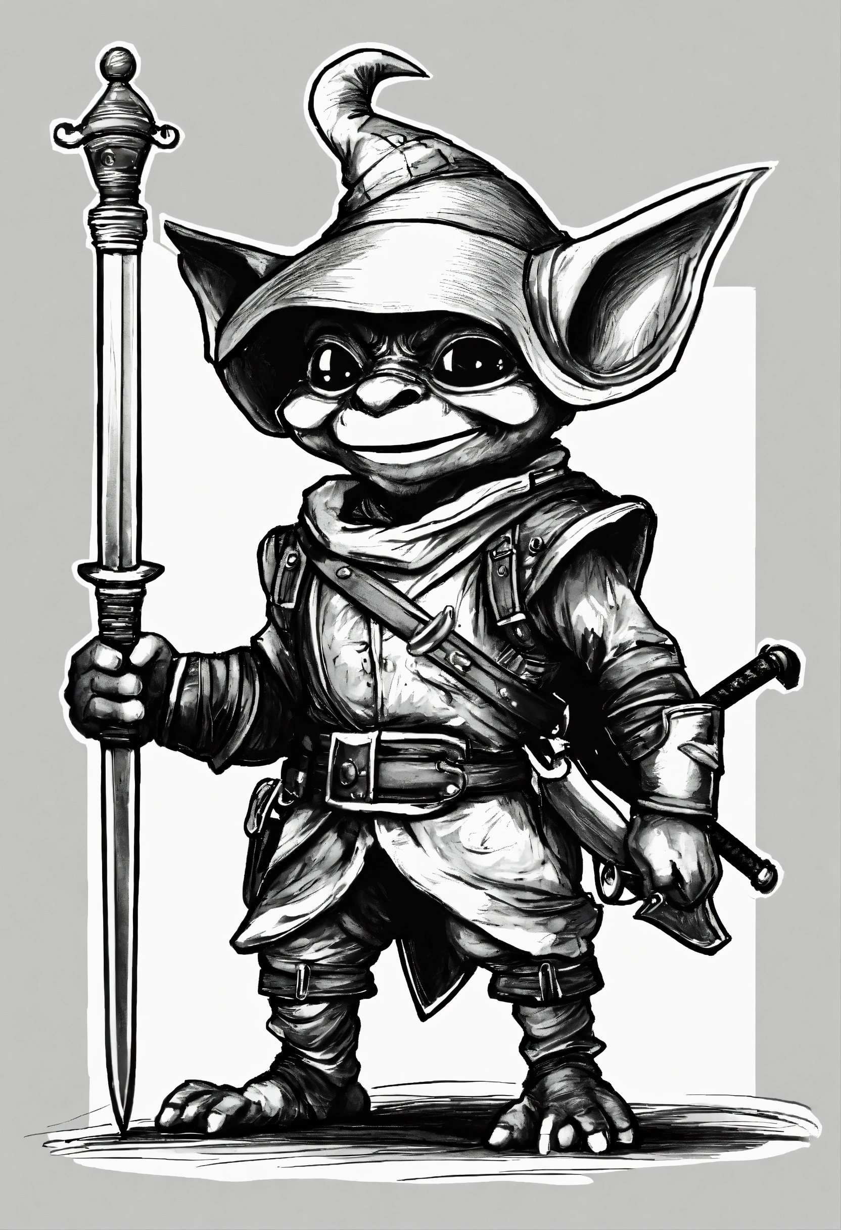 Lexica - Draw a funny goblin with a sword in hand and a flag in the ...