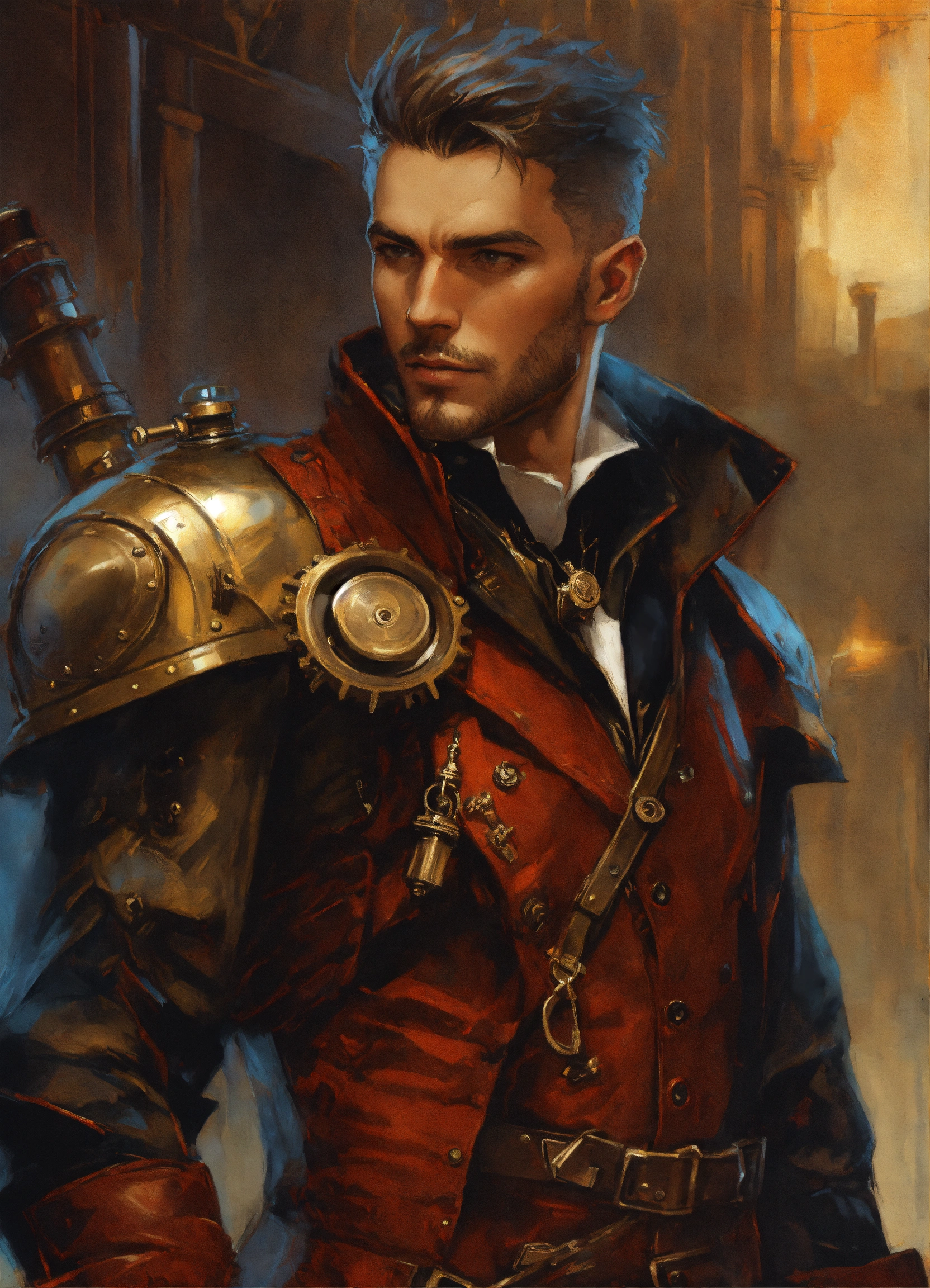 Lexica - Male steampunk vampire wearing leather armor, comic style, by ...