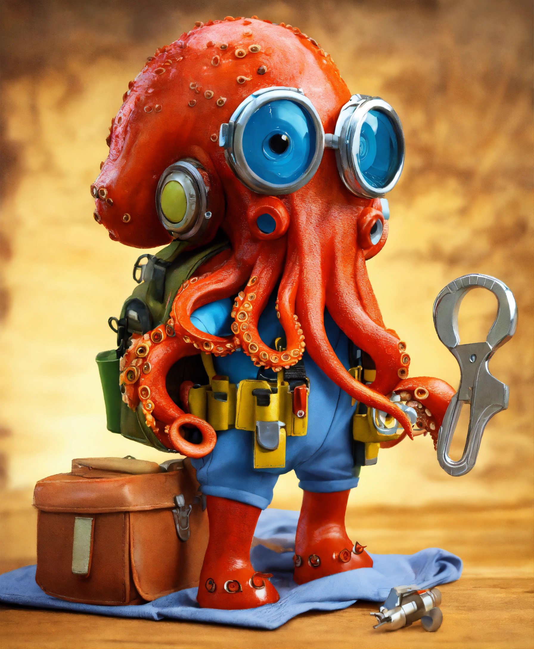 Lexica - Octopus, wearing tool belt, cartoon, 4K.
