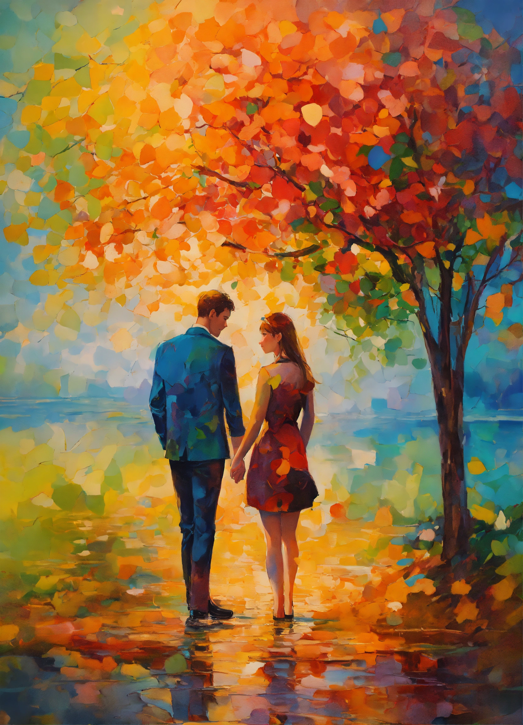 Lexica - Abstract full-body couple embracing poster, dense oil paint ...
