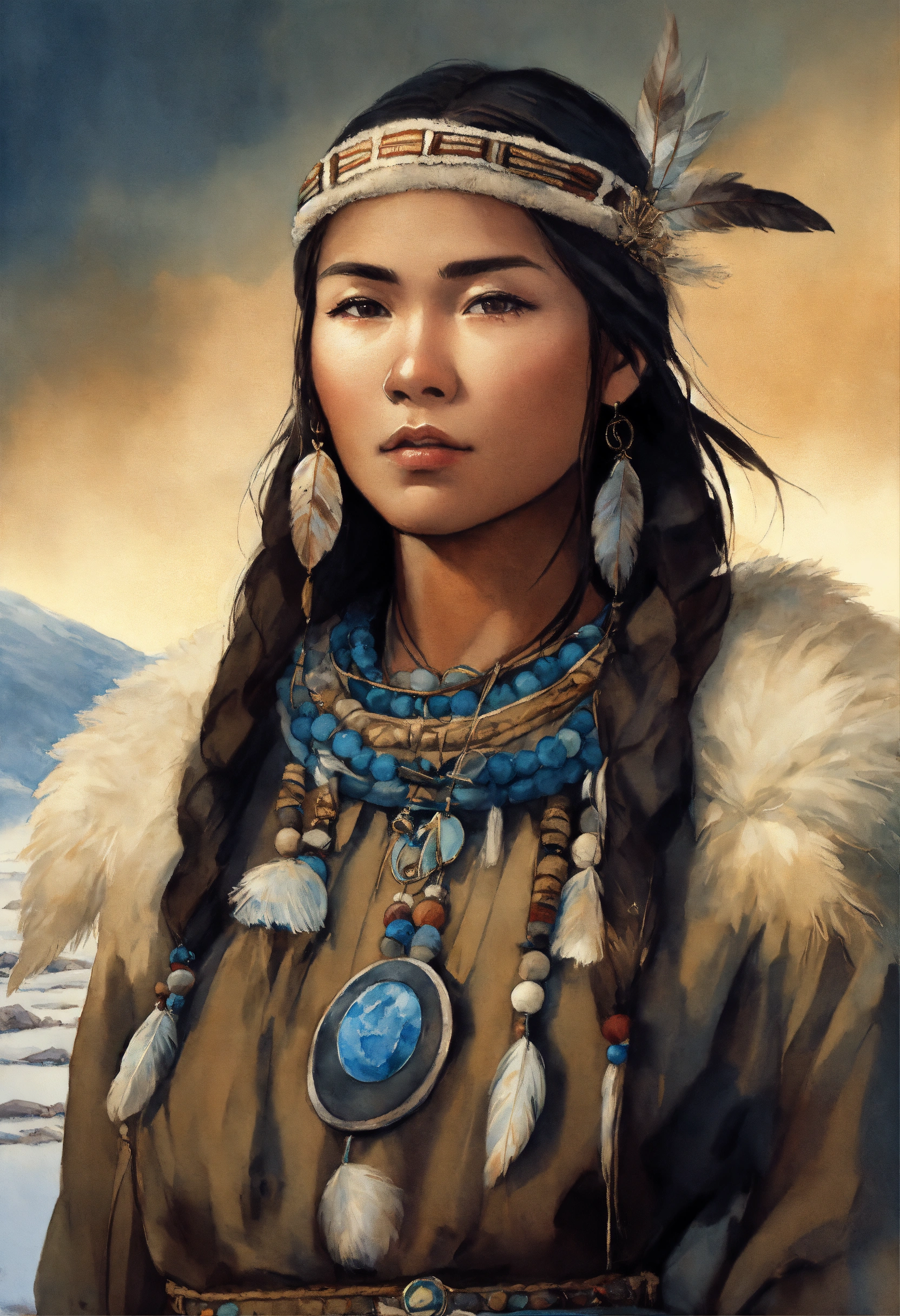 Lexica - Illustration of an inuit woman, young, 18 years old, beautiful ...