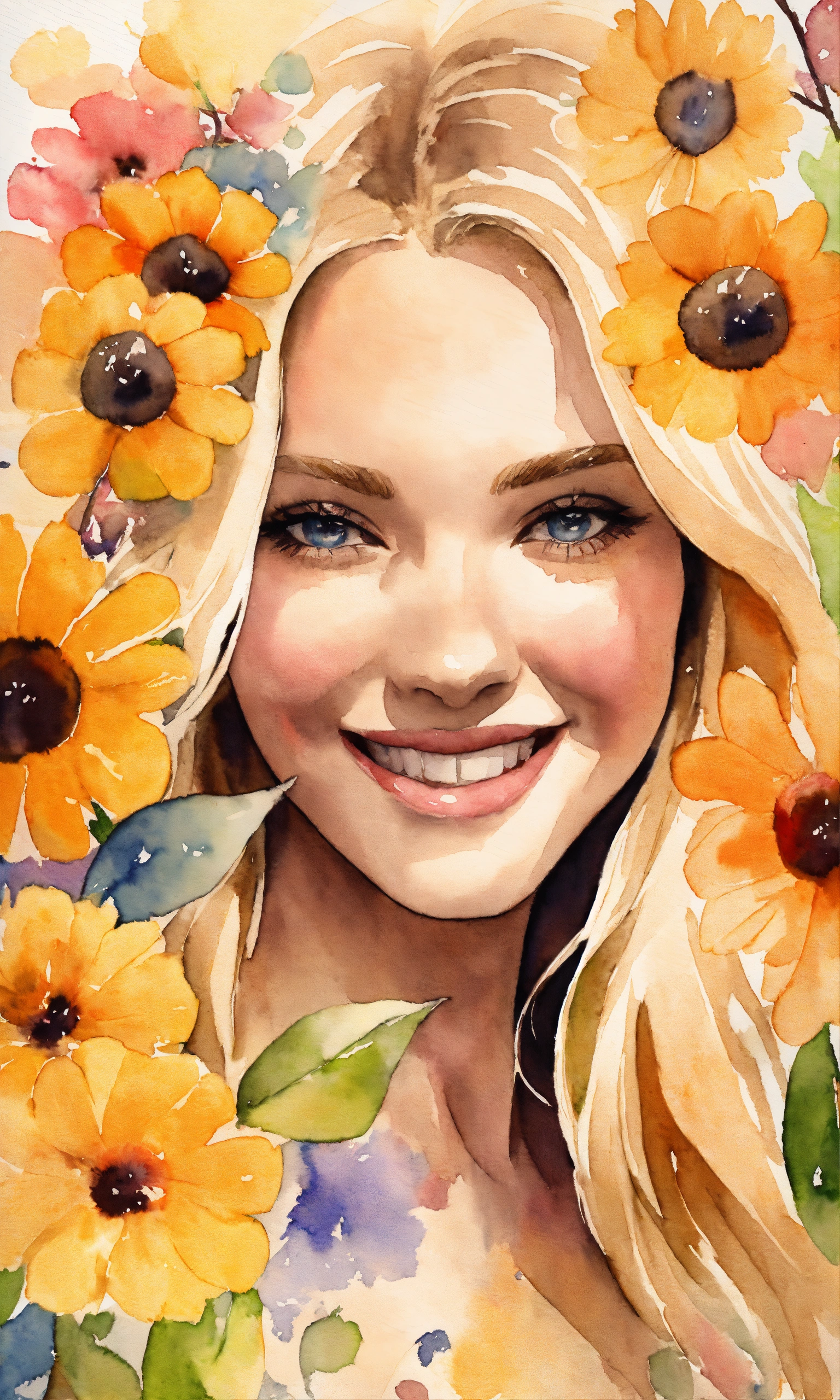 lexica-happy-blonde-woman-face-with-watercolor-flowers