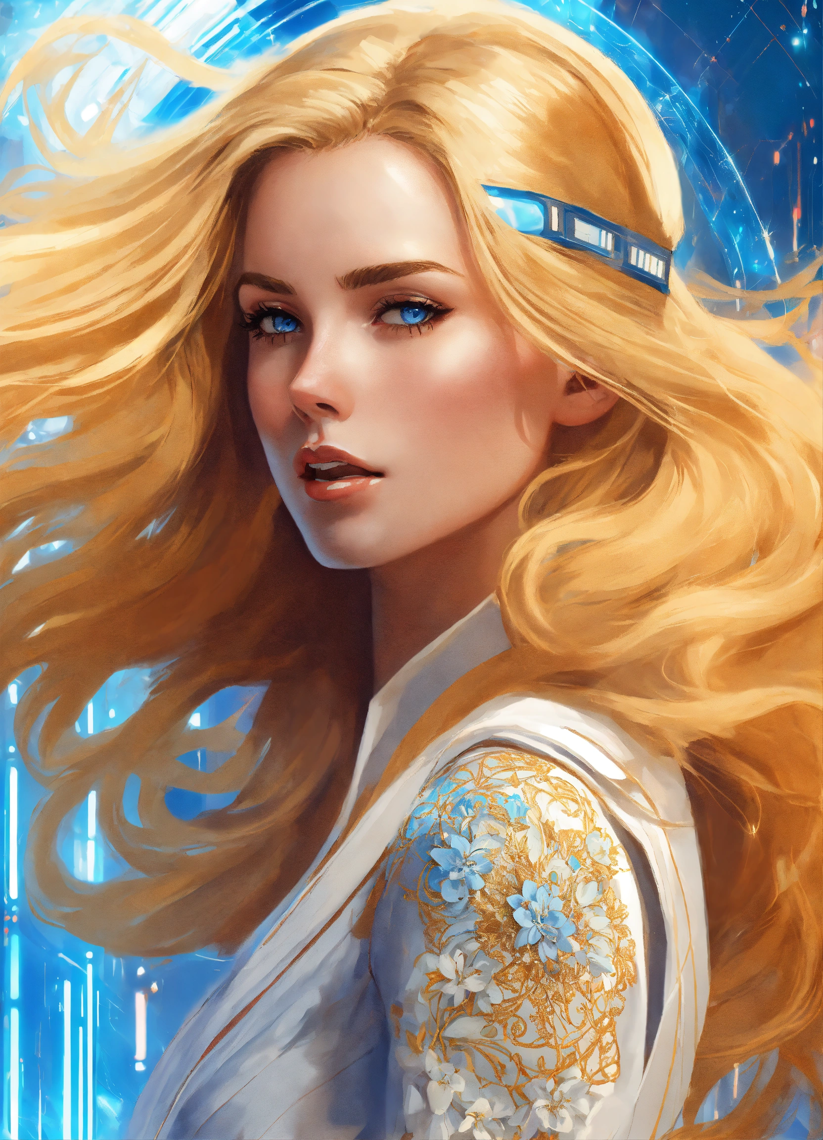 Lexica - Digital art of a Retro-futuristic woman in an action pose with ...
