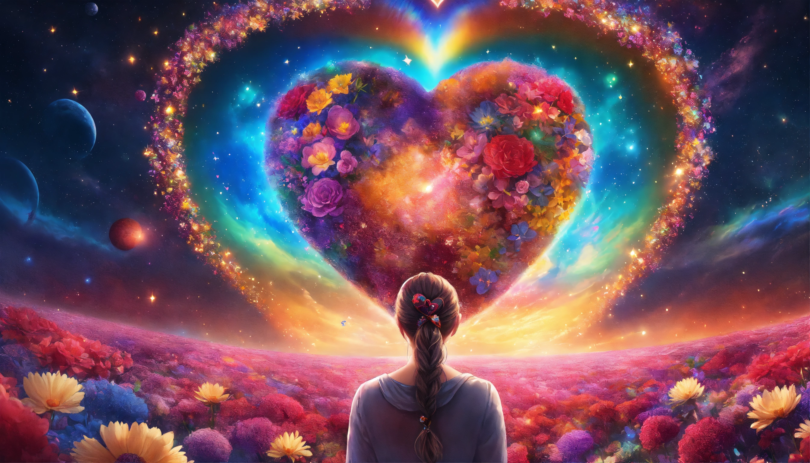 Lexica - Digital painting of a woman holding a heart, love, heart space ...