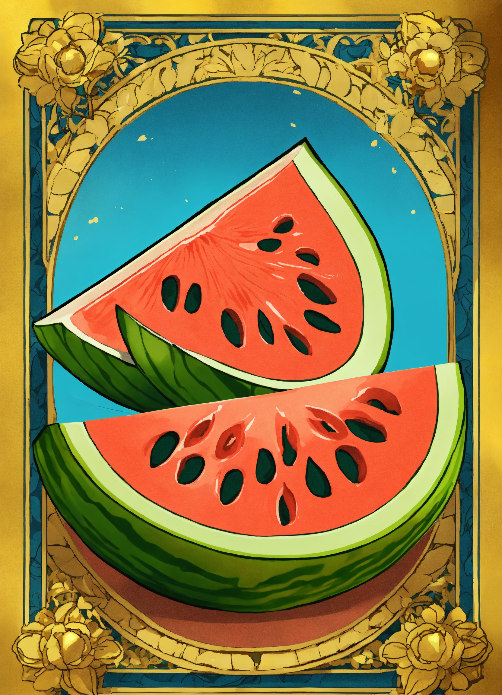 Lexica A sliced melon basen on the card "el melón" of the mexican