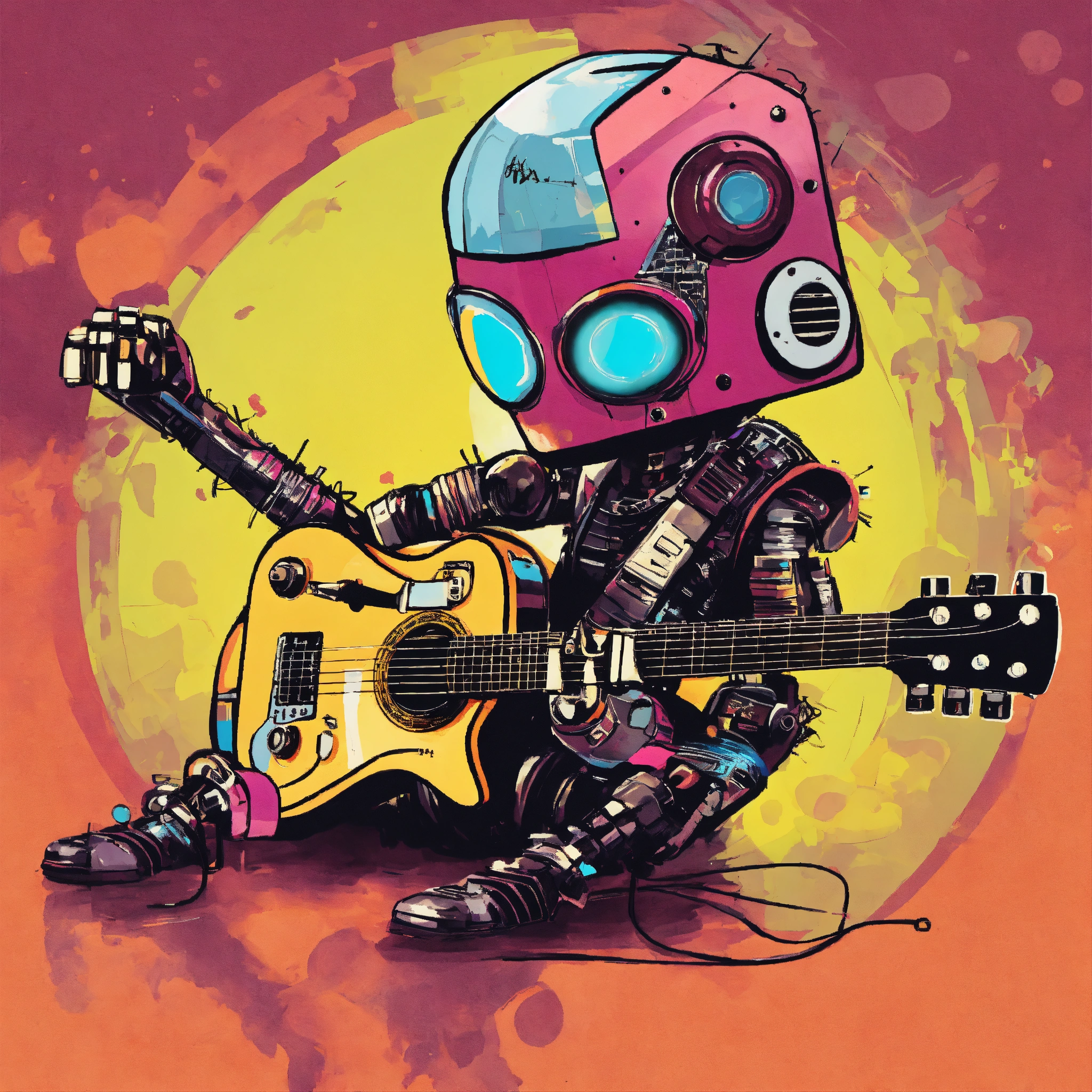 Lexica - Punk rocker as a robot playing guitar, abstract illustration