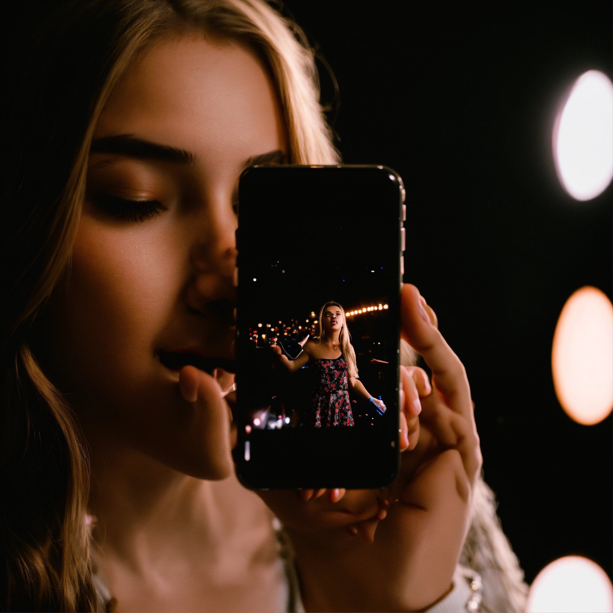 Lexica - The girl decided to shoot videos on her phone on the black ...