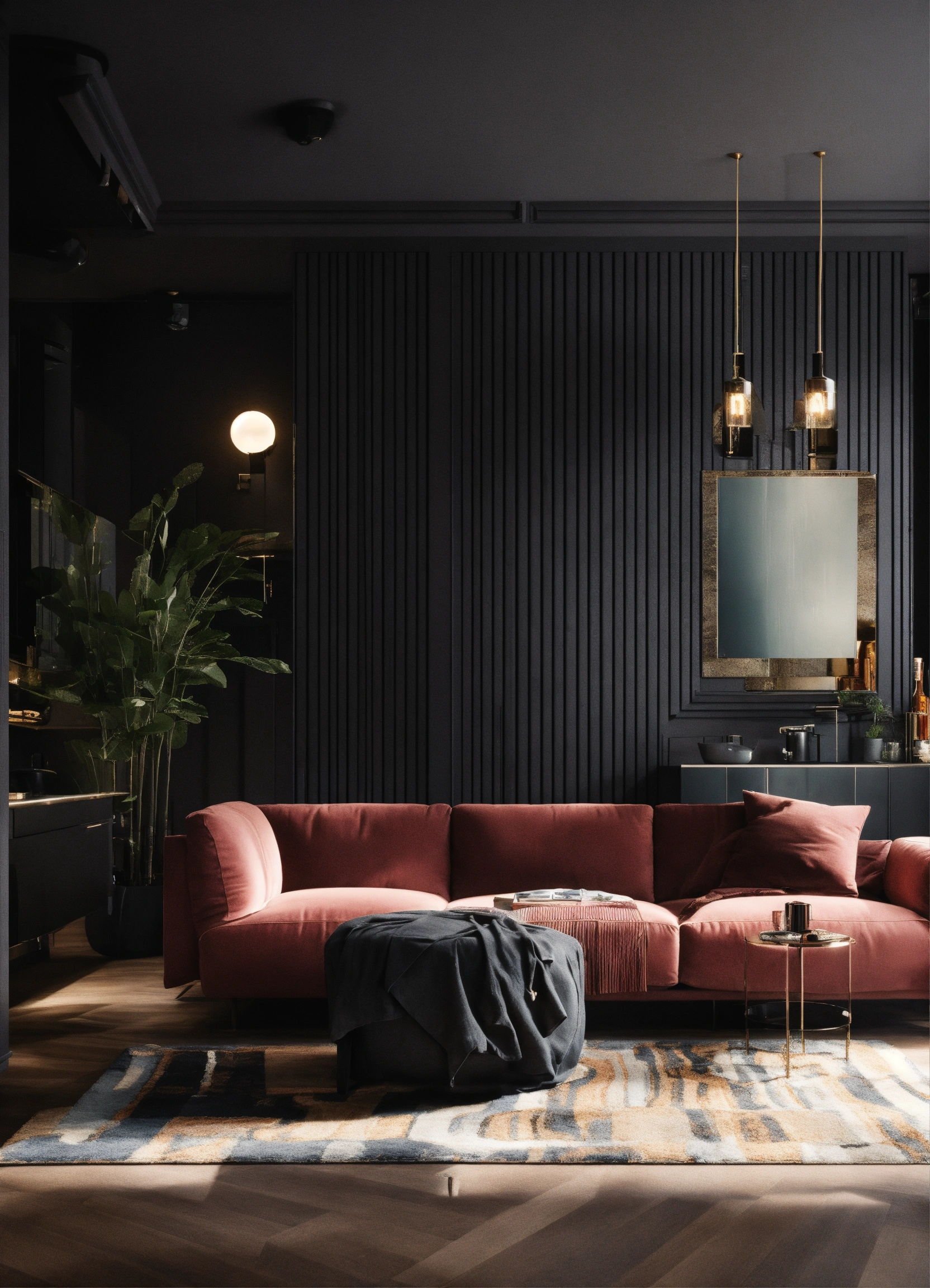 Lexica - Black interior design for a bedroom, living room and a kitchen