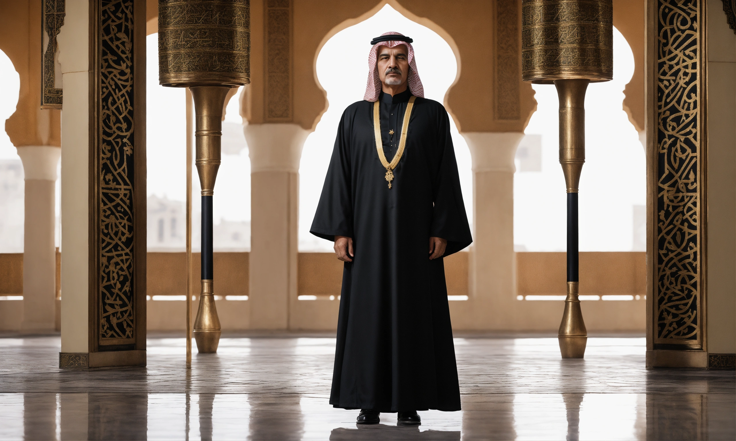 Lexica - Saudi old king, traditional costume, standing, looking side ...
