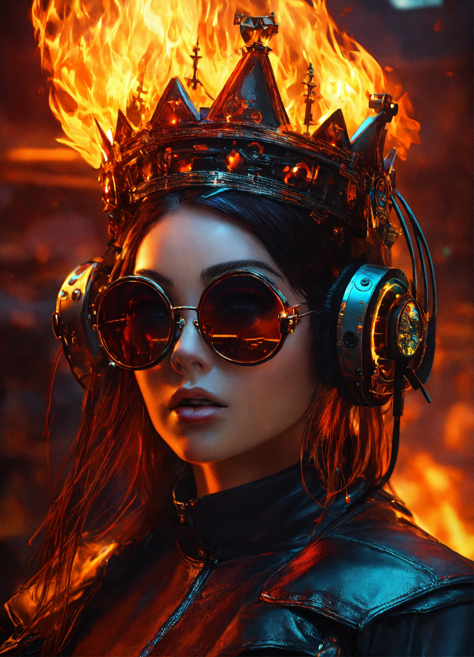 Lexica - Fire crown, brunette queen with shades, cyber punk