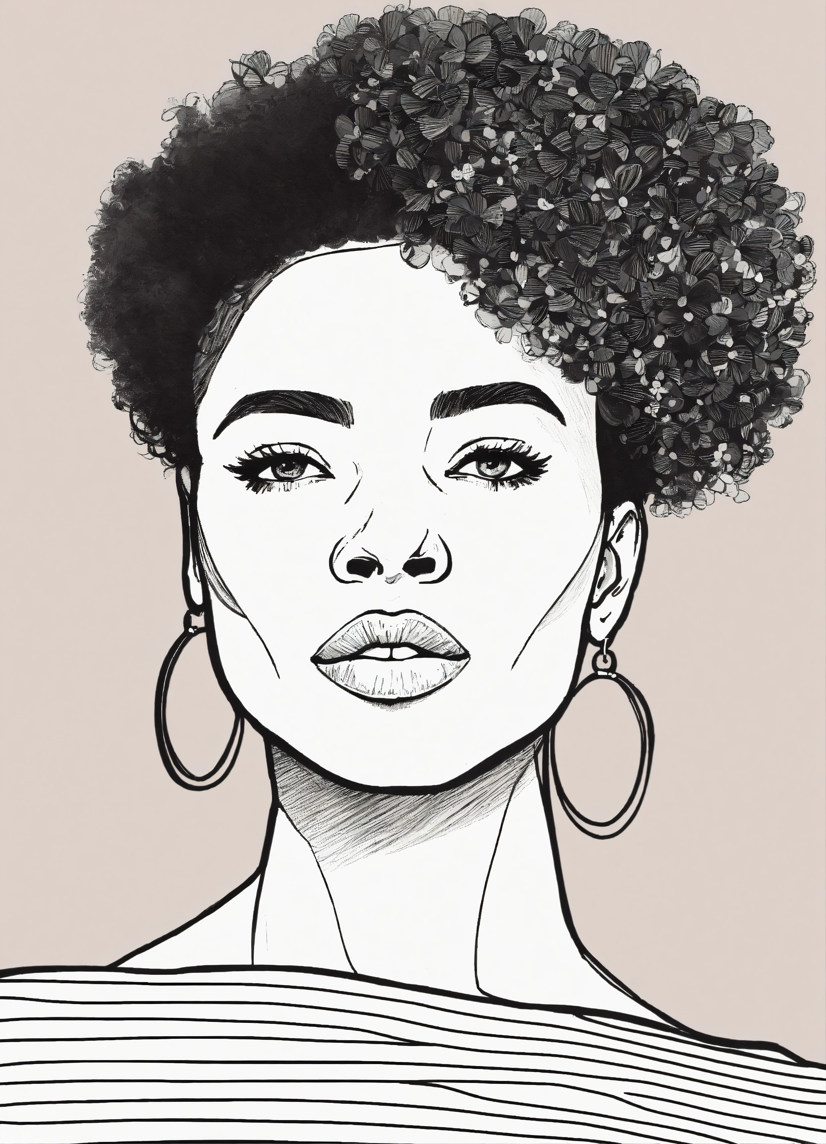 Lexica Black and white line drawing, black woman, buzzed haircut
