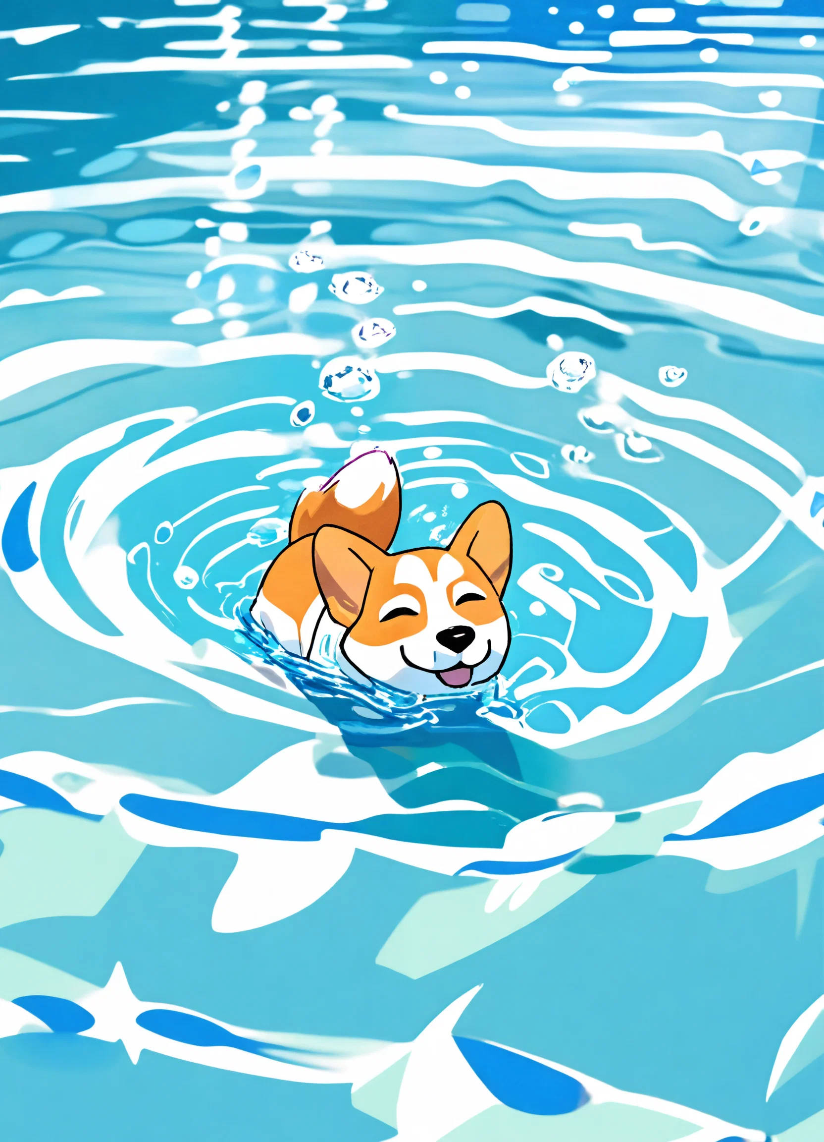 Lexica - Japanese animation, panoramic, colorful, a small corgi with ...
