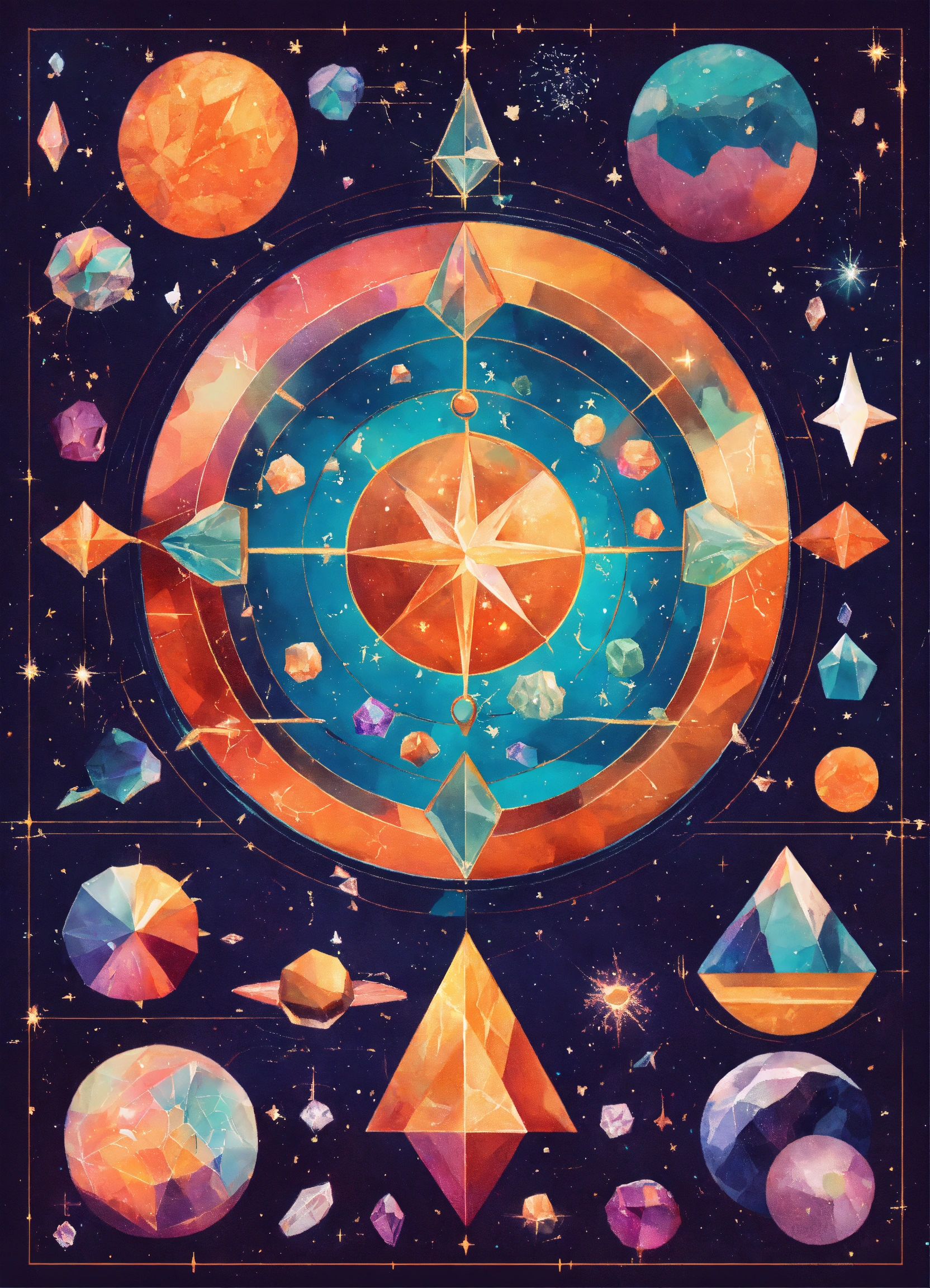 Lexica - Crystals colorful illustation celestial map