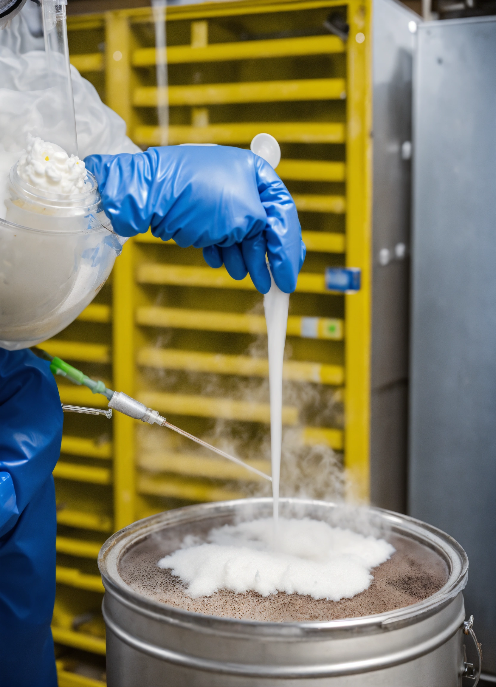 Lexica Removing Samples From Liquid Nitrogen Storage With Protective Gloves Steaming Liquid