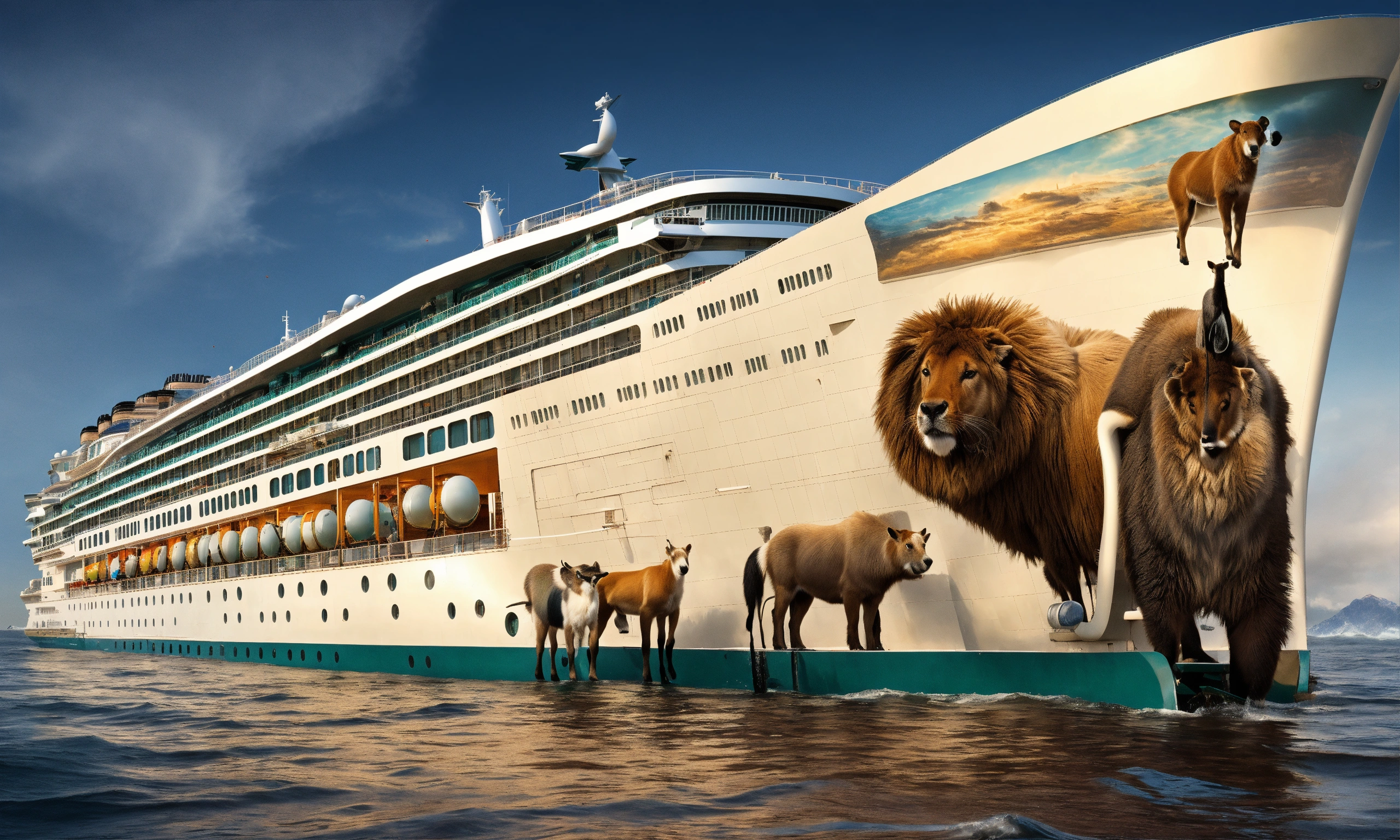 Lexica - Modern day Noah's ark. Modern cruise ship with animals as ...