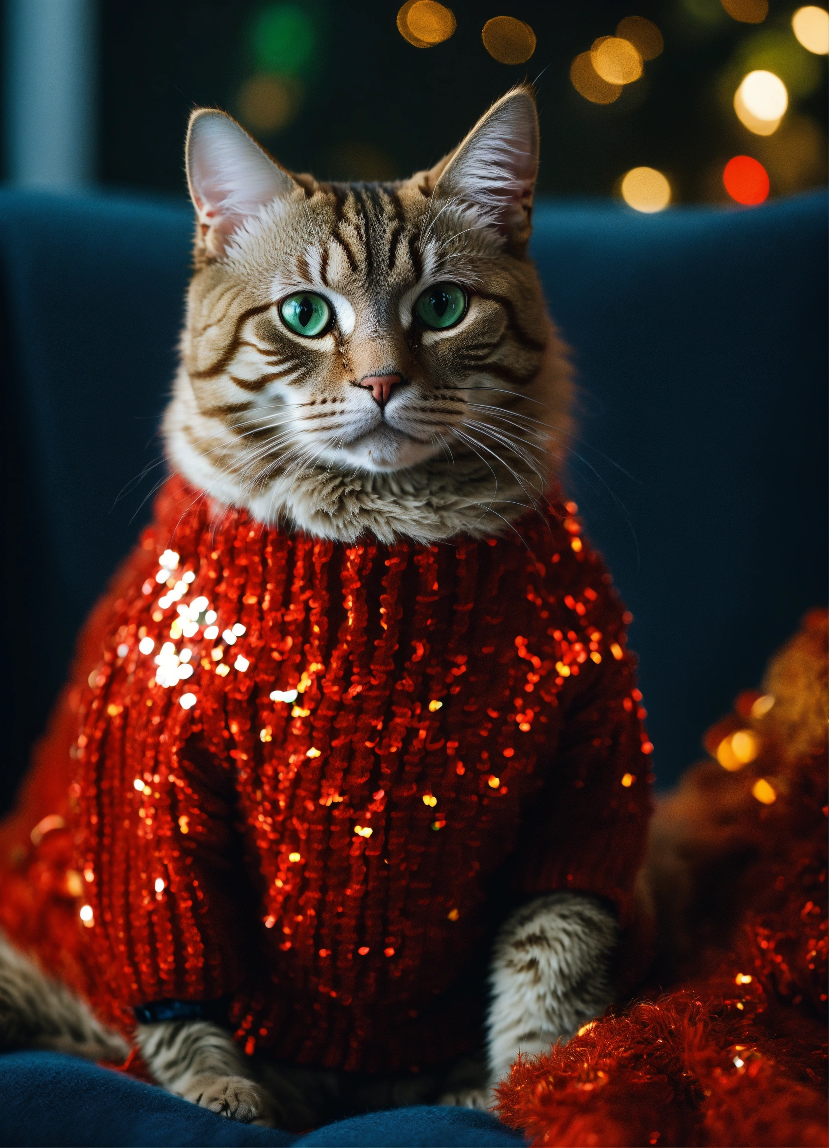 Lexica - Cat wearing wool sweater with sequins, 4k