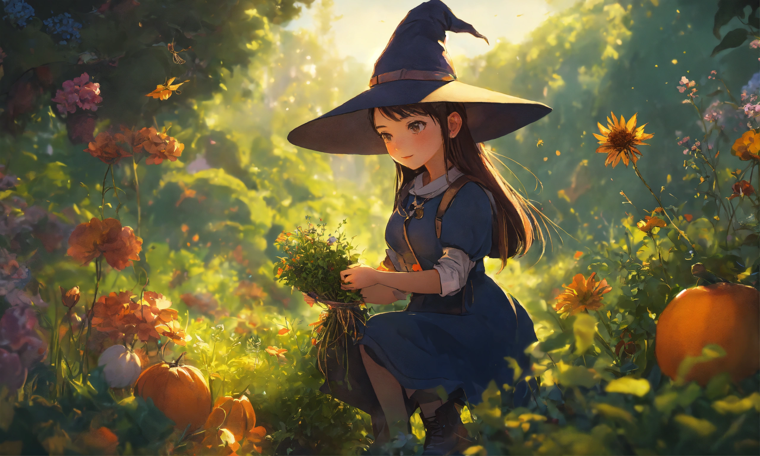 Lexica - A cute witch girl picking herbs in a magical garden by Nihei ...