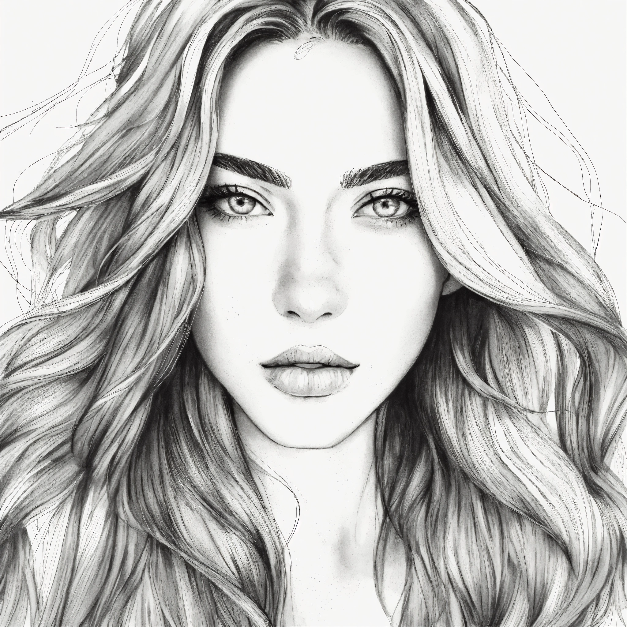 Lexica Female line drawing with long flowy hair